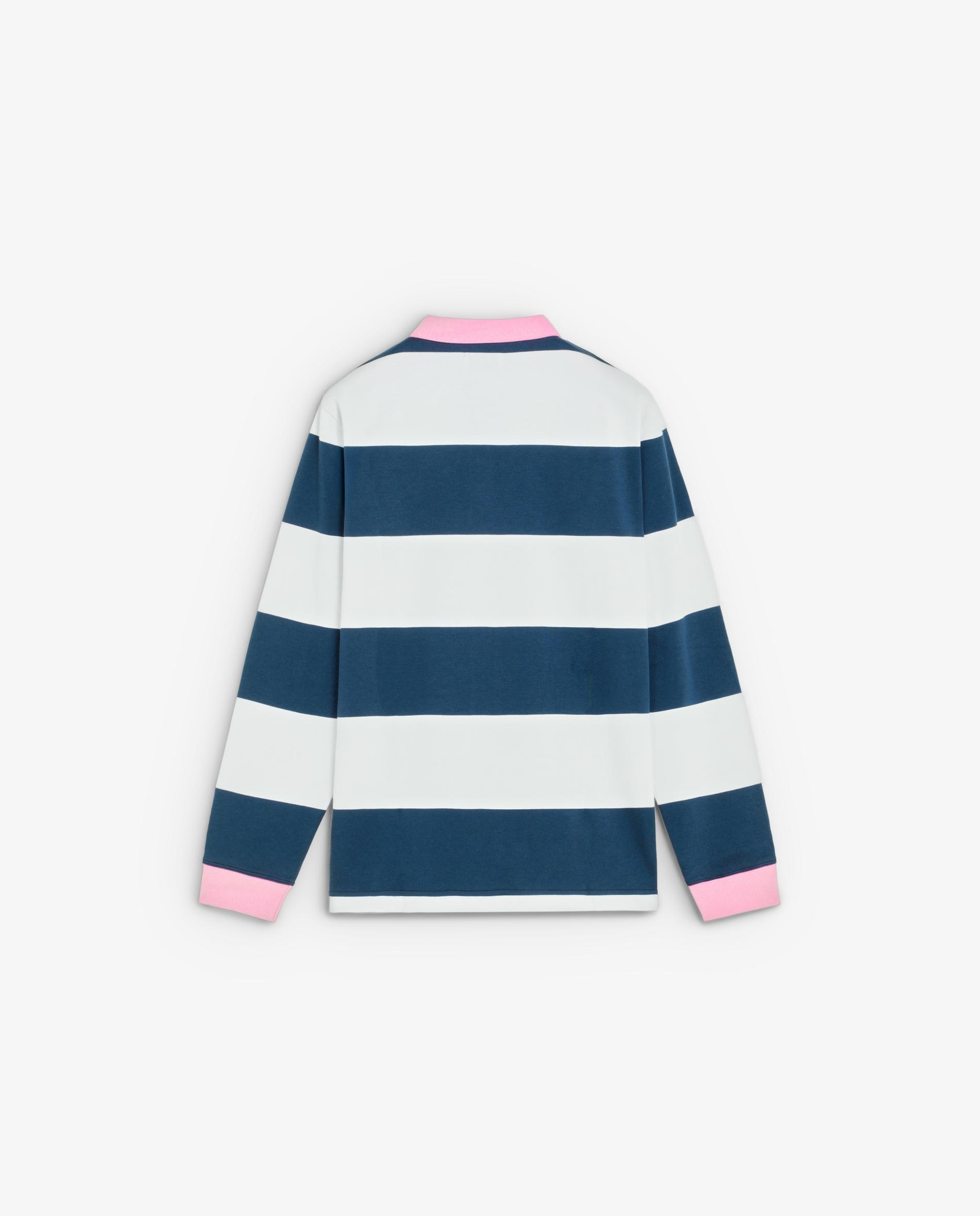 Sweatshirt de Manga Comprida Às Riscas com Gola Polo Azul/Branco-8