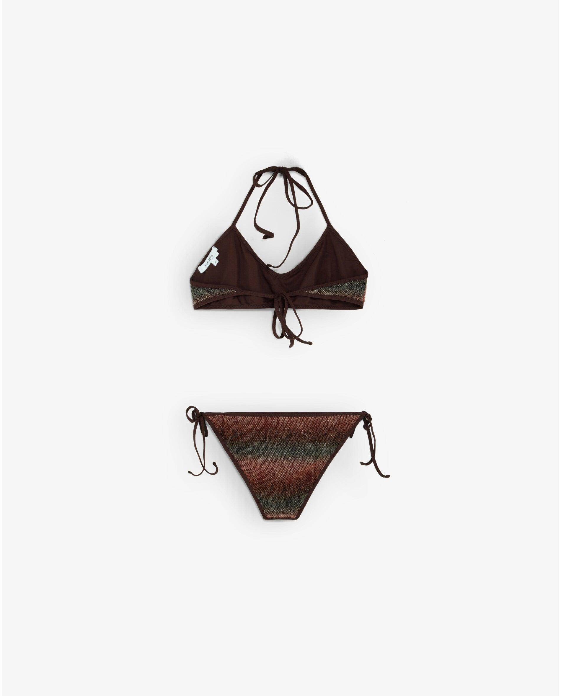 Biquíni Completo com Top Ajustável e Cueca com Laços Castanho-5