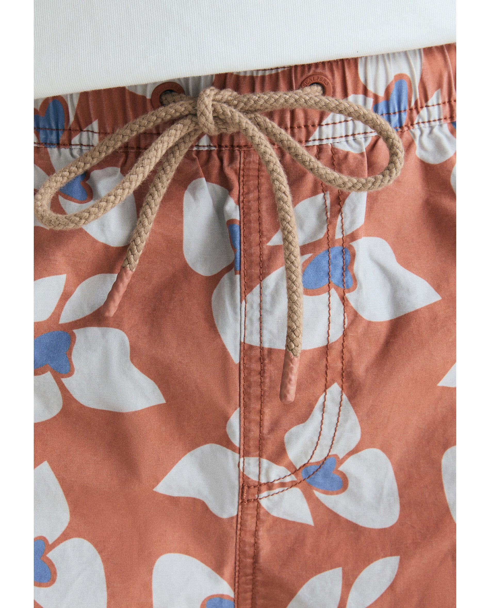 Fato de Banho Bermuda Estampado com Bolso Posterior Terracota-4