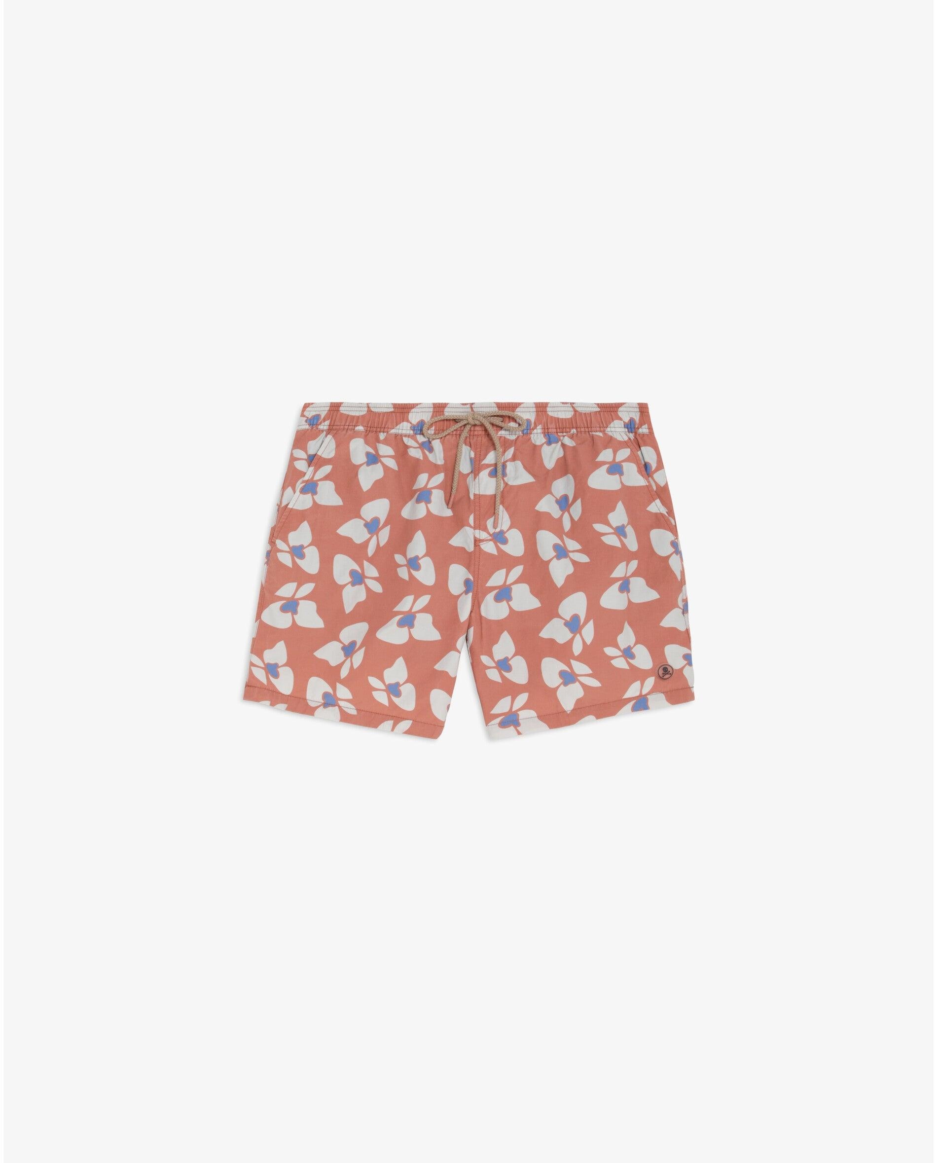 Fato de Banho Bermuda Estampado com Bolso Posterior Terracota-6