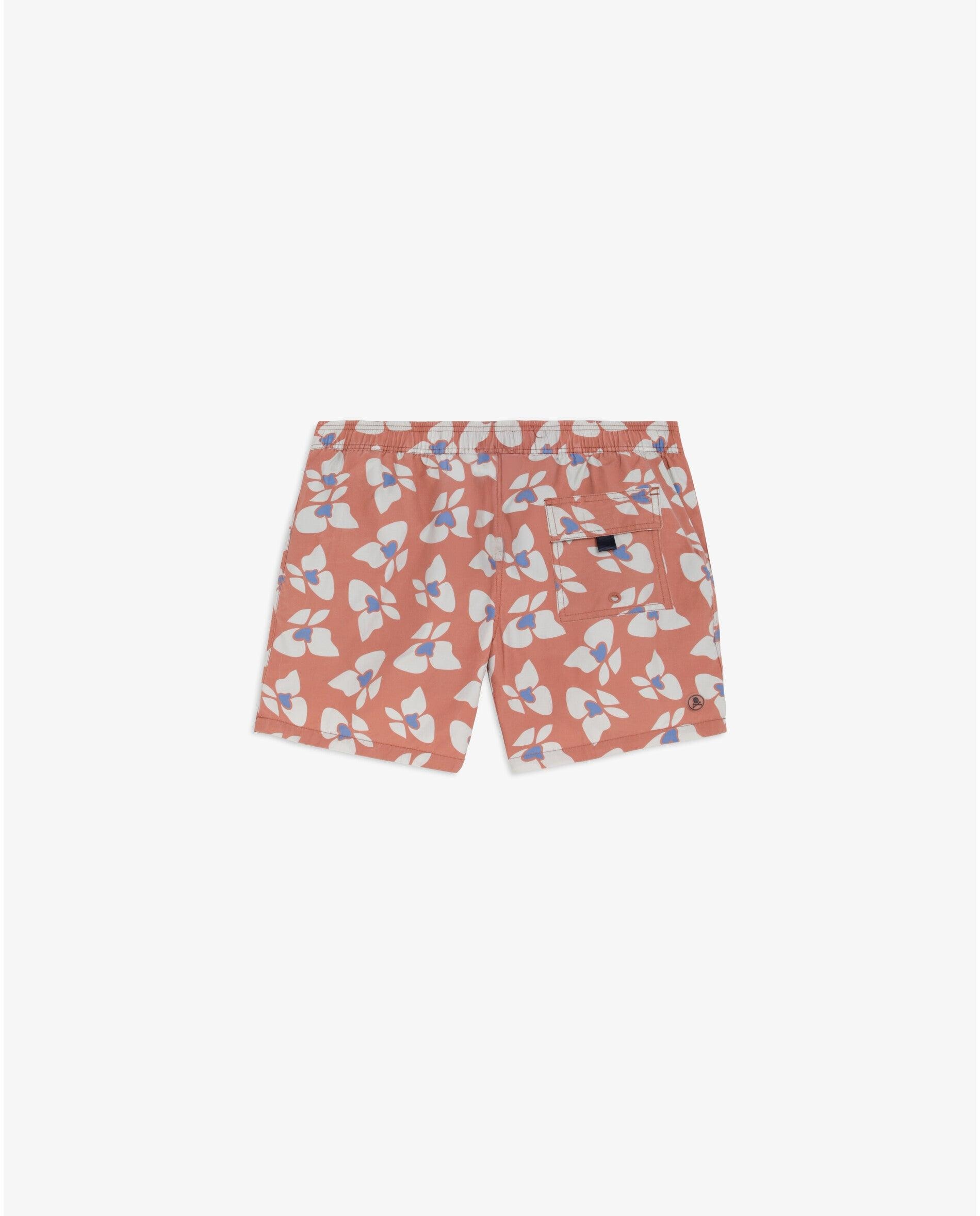 Fato de Banho Bermuda Estampado com Bolso Posterior Terracota-7
