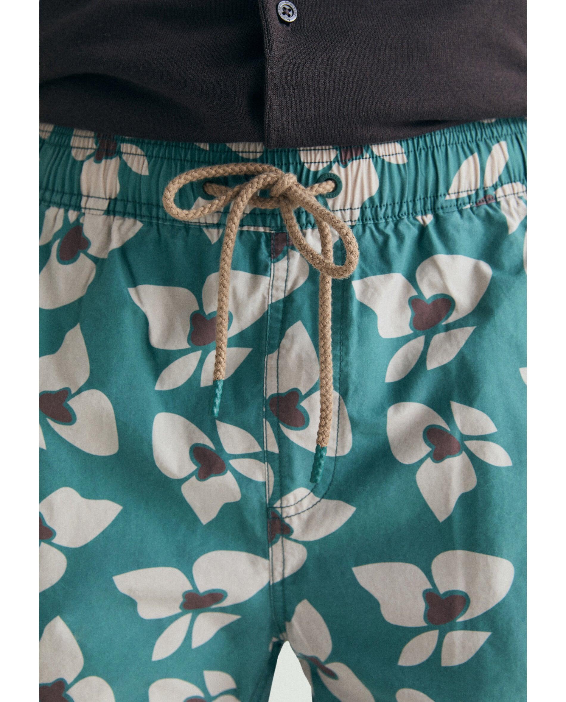 Fato de Banho Bermuda Estampado com Bolso Posterior Verde-azulado-4