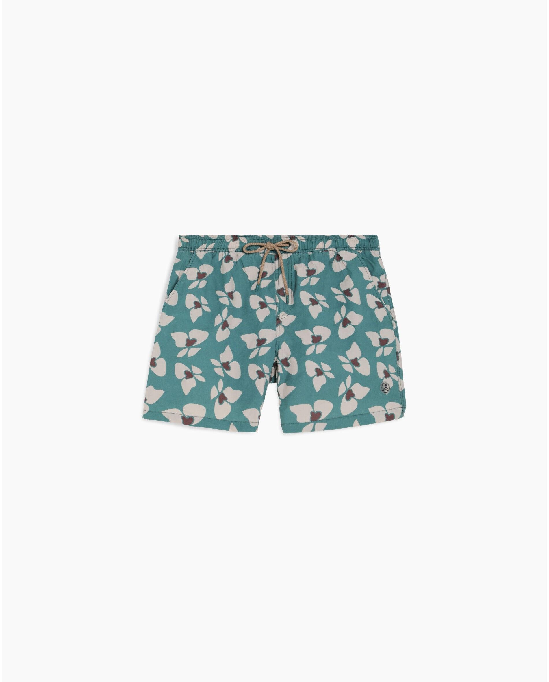 Fato de Banho Bermuda Estampado com Bolso Posterior Verde-azulado-6