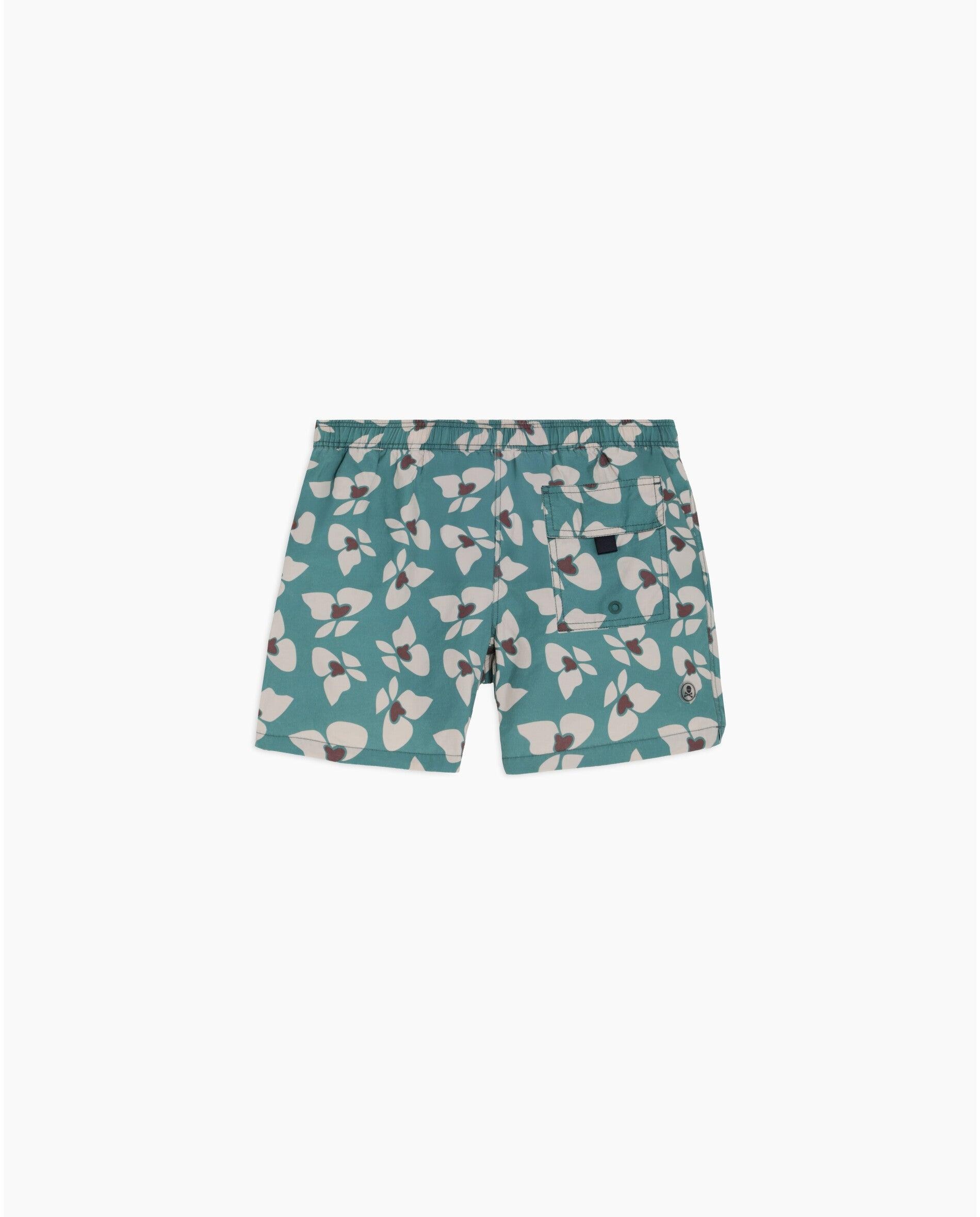 Fato de Banho Bermuda Estampado com Bolso Posterior Verde-azulado-7