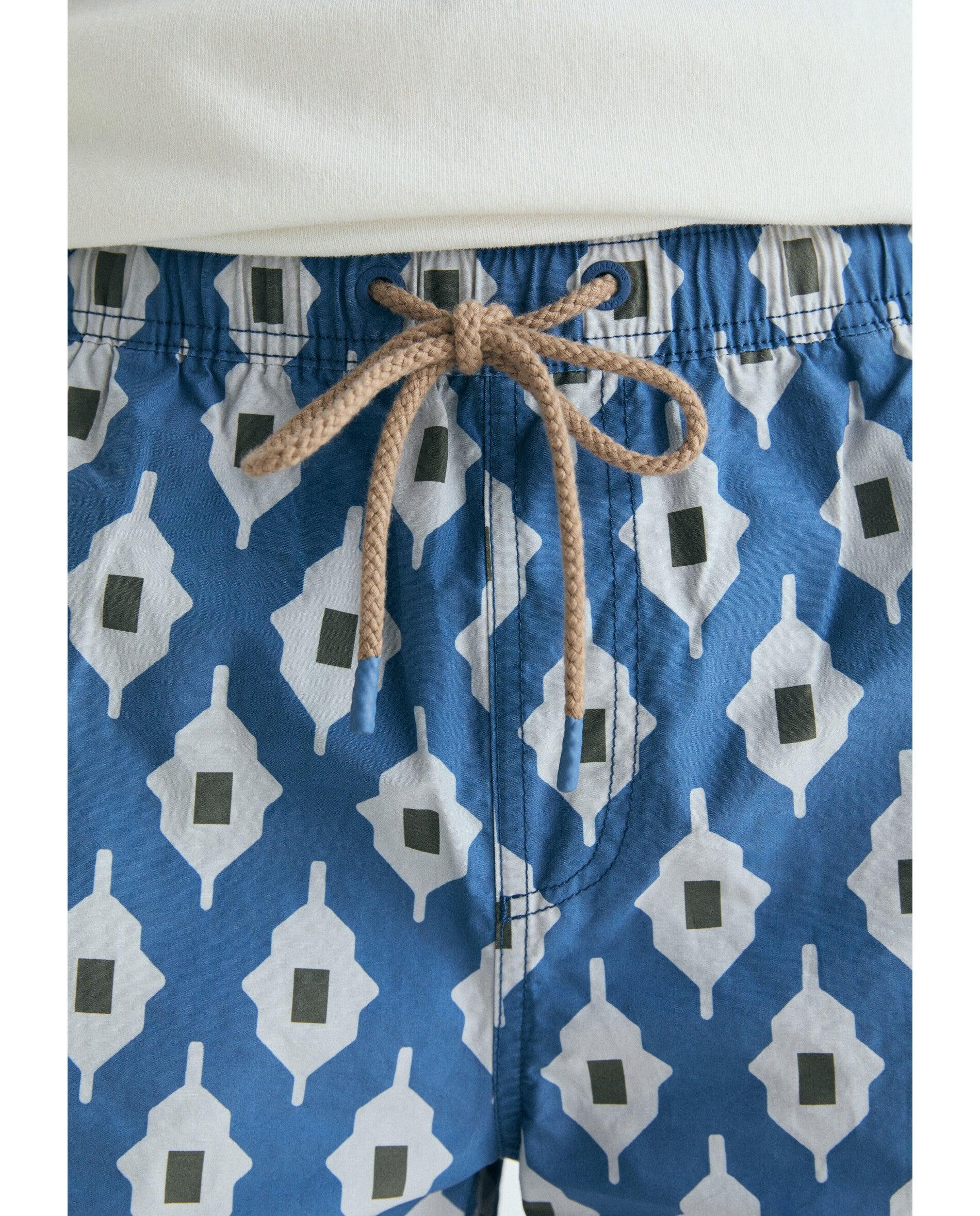 Fato de Banho Bermuda Estampado com Bolso Posterior Azul-5