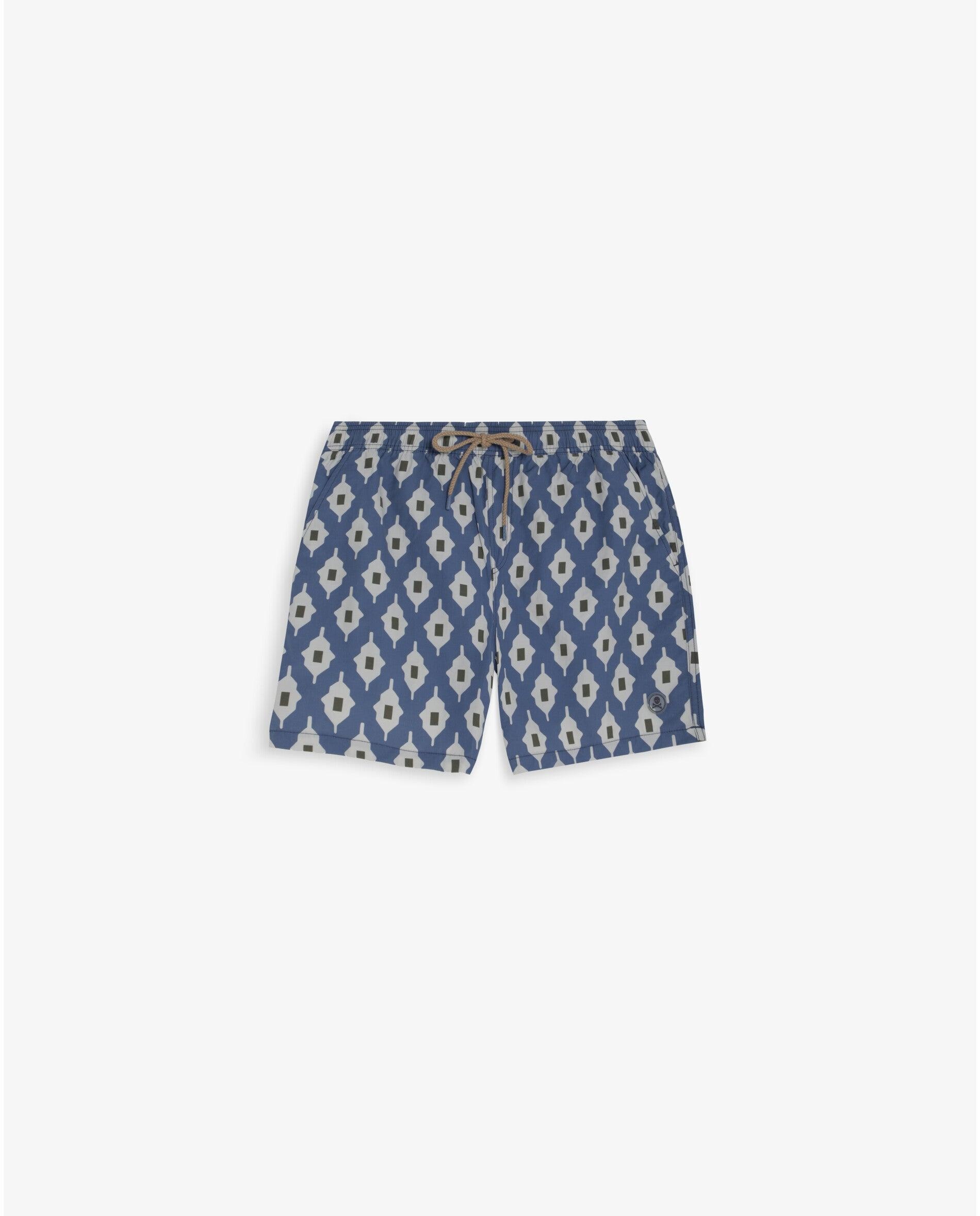 Fato de Banho Bermuda Estampado com Bolso Posterior Azul-6