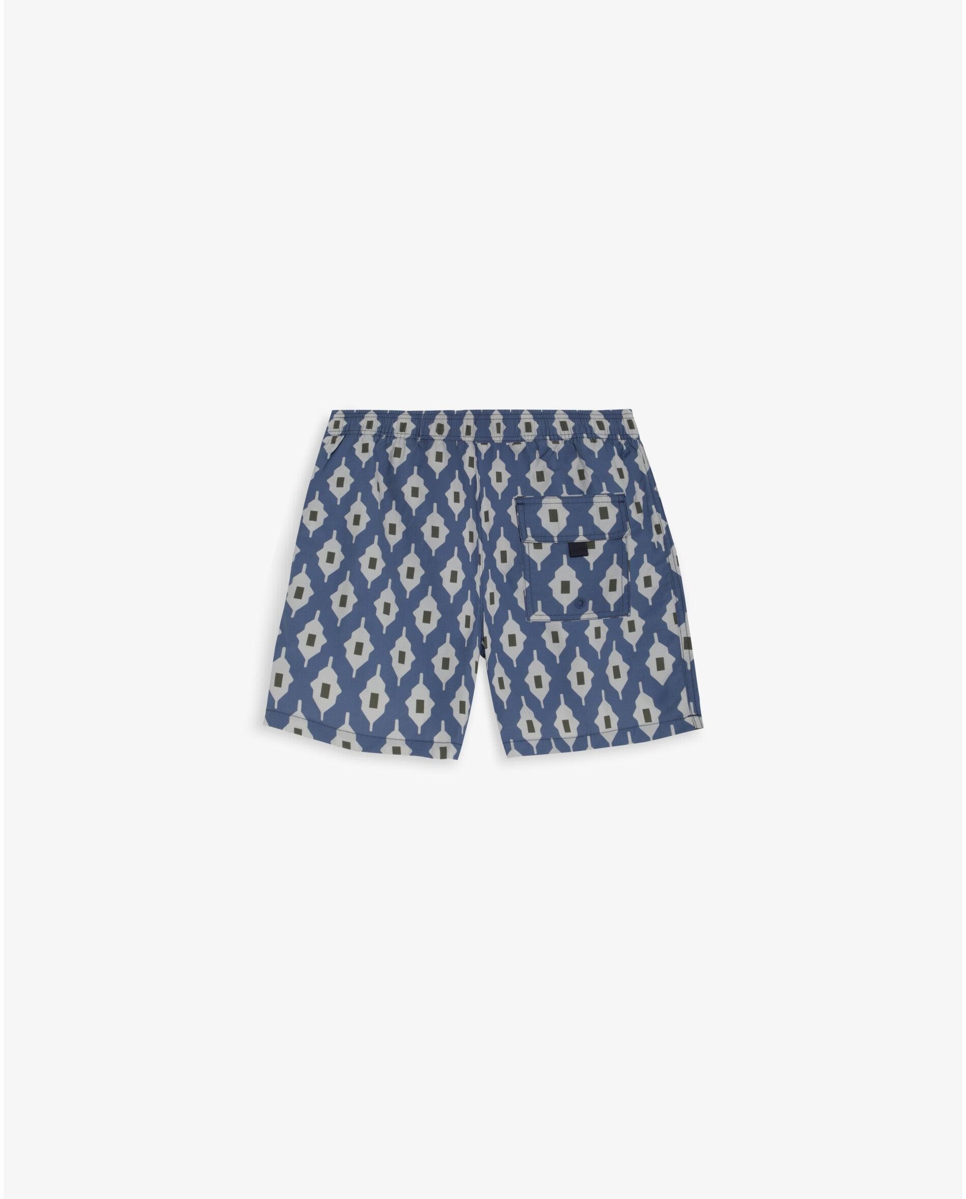 Fato de Banho Bermuda Estampado com Bolso Posterior Azul-7