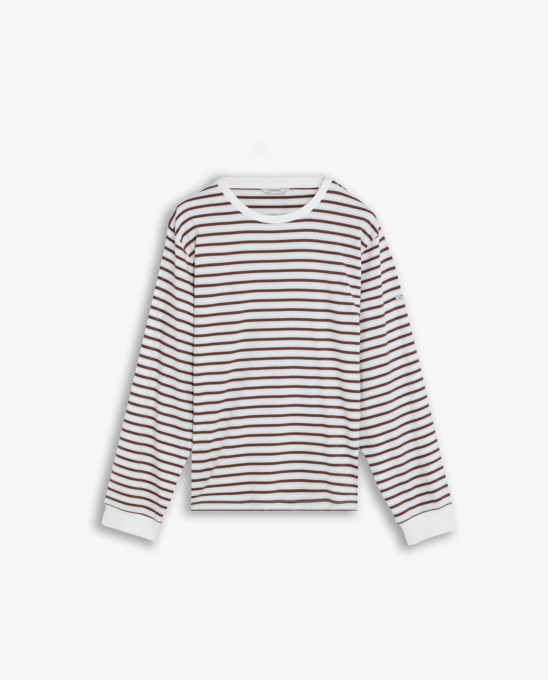 T-shirt de Manga Comprida Boxy Fit Às Riscas Bordeaux-4