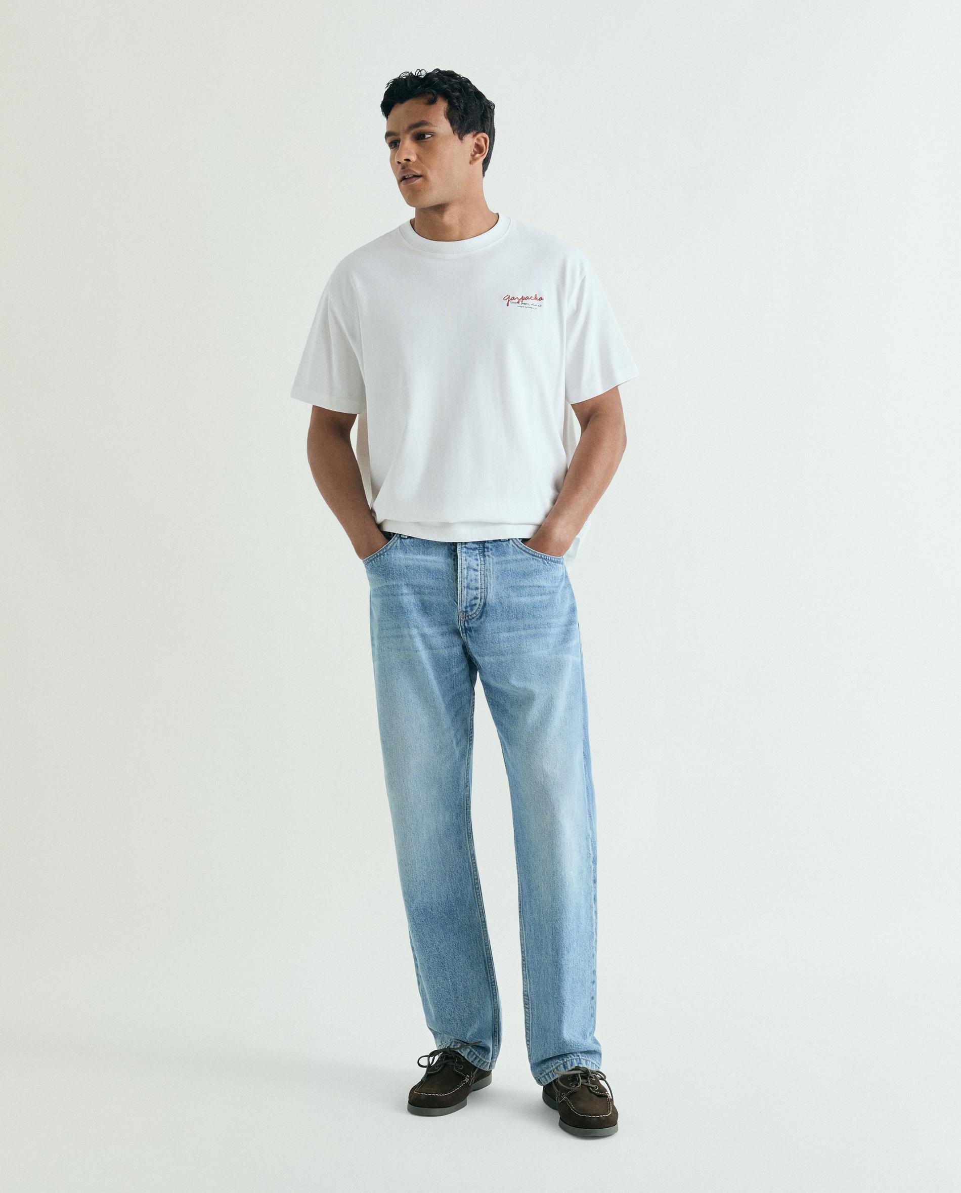 T-shirt de Manga Curta Boxy Fit com Estampado Posterior Branco-3