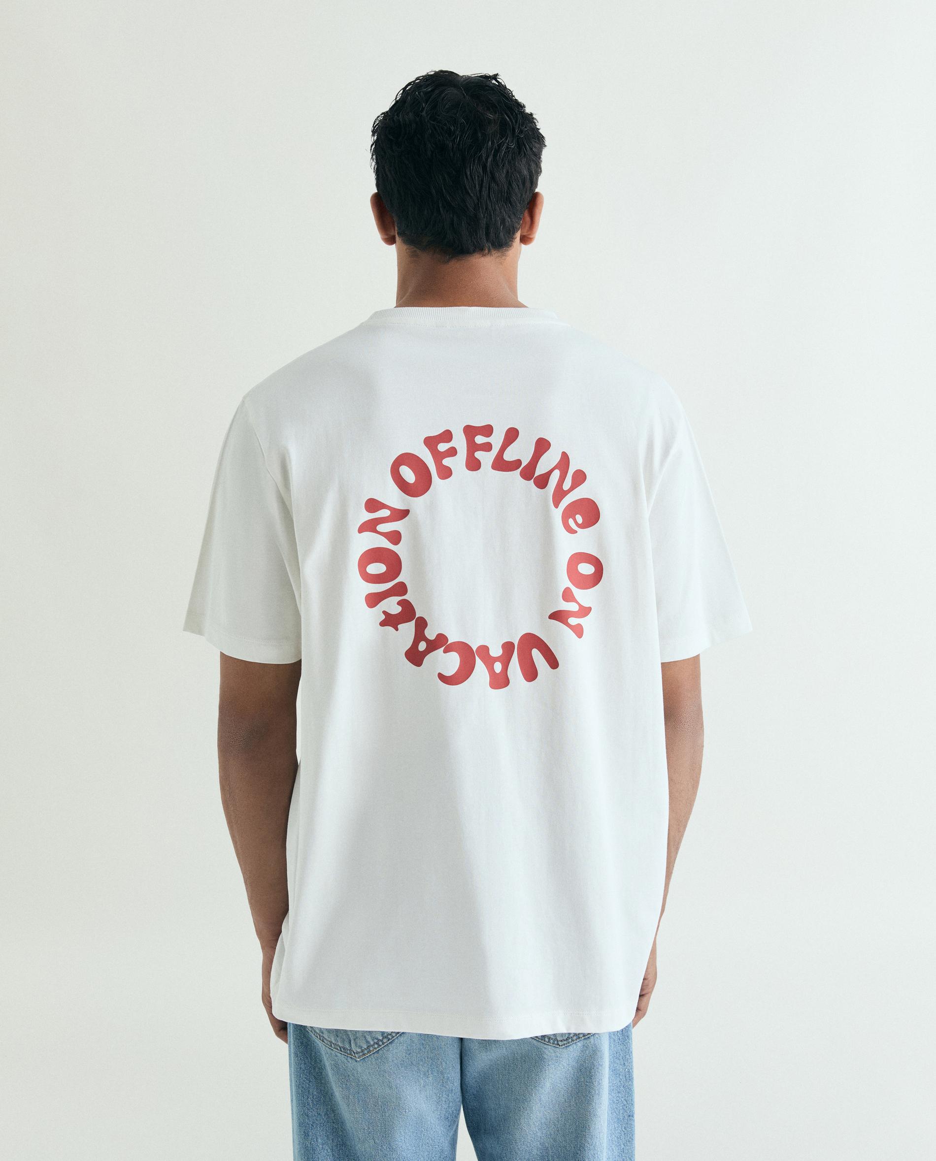 T-shirt de Manga Curta Relaxed Fit com Estampado Posterior Branco-2