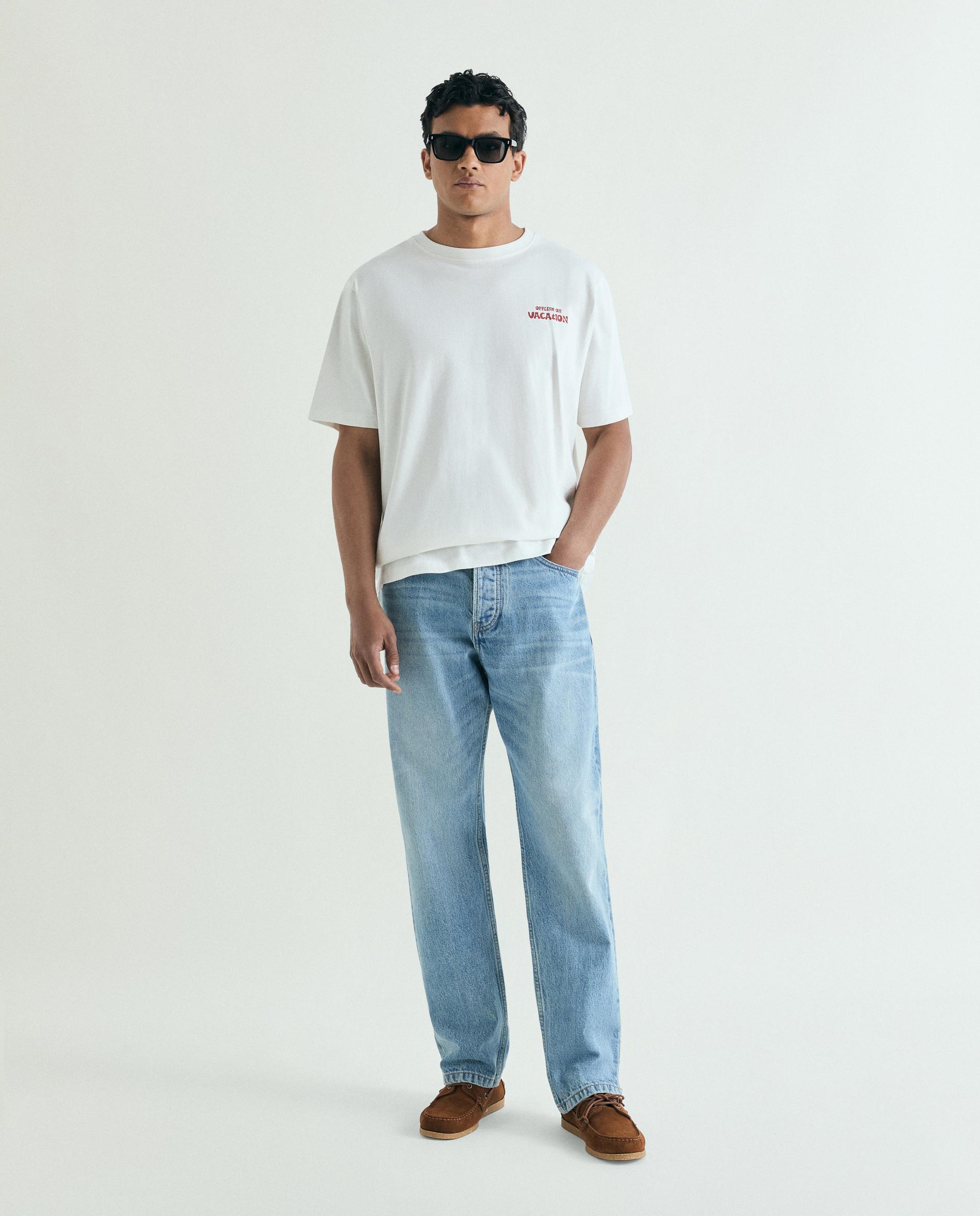 T-shirt de Manga Curta Relaxed Fit com Estampado Posterior Branco-3