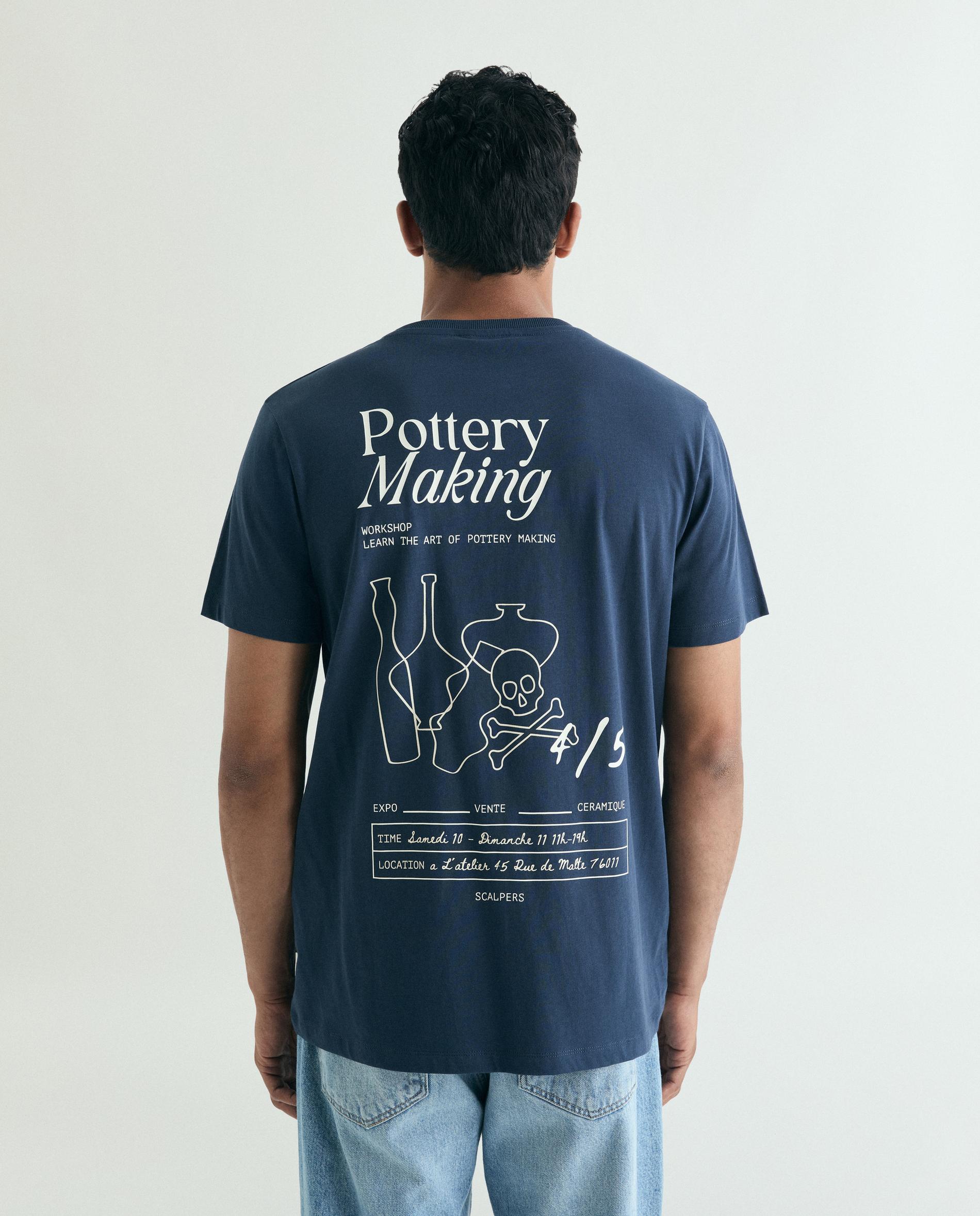 T-shirt de Manga Curta Regular Fit com Estampado Posterior Navy-2