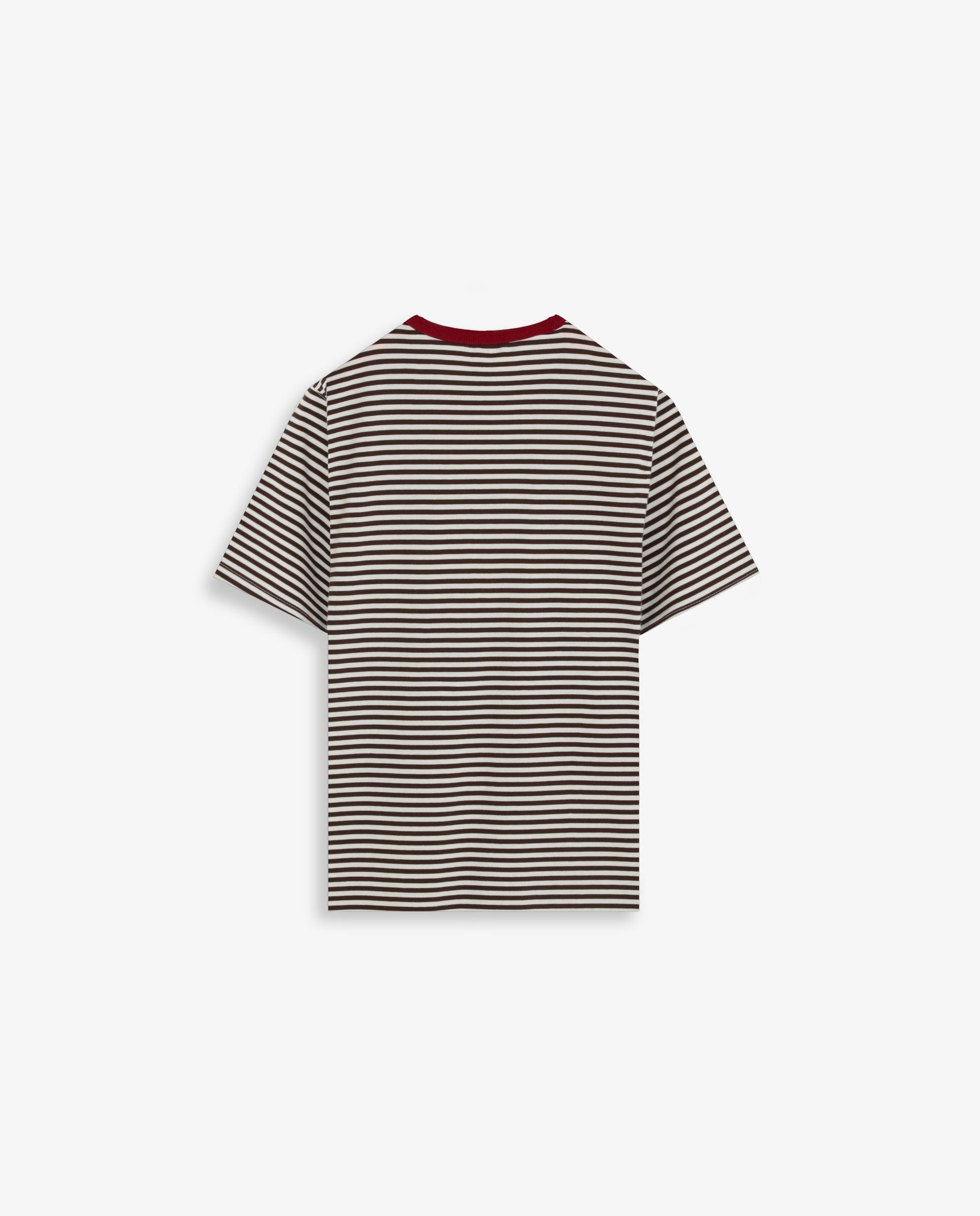 T-shirt de Manga Curta Às Riscas com Bolso no Peito Castanho-6