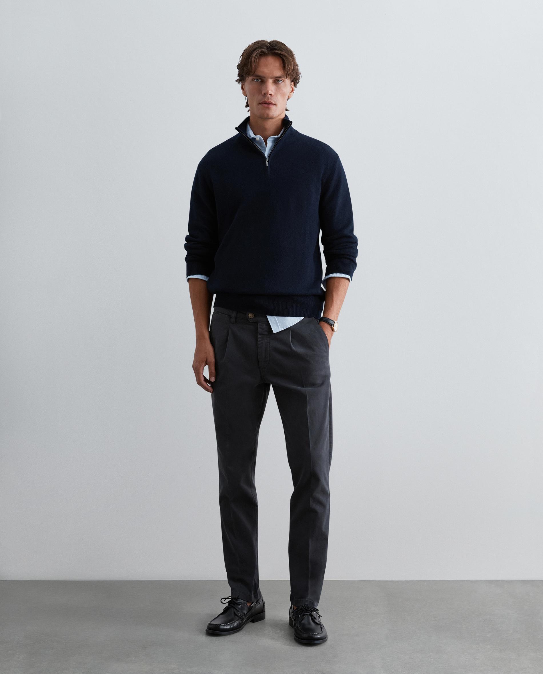 Camisola de Lã Merino com Gola Half-zip Navy-2
