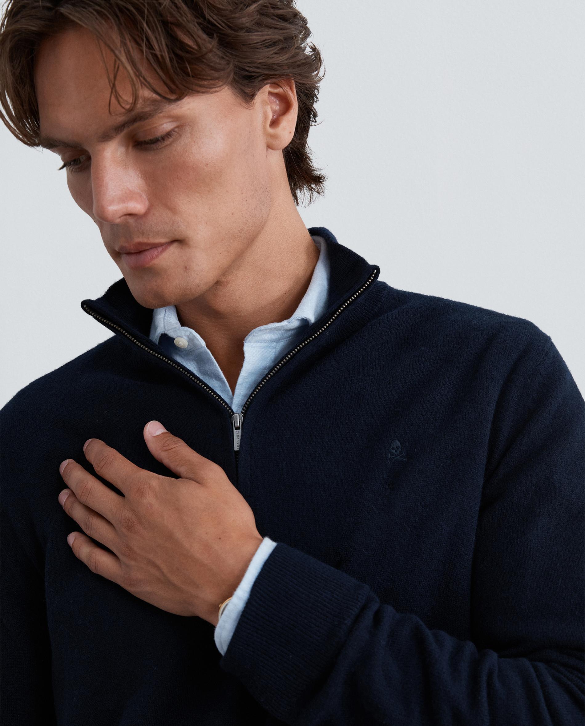 Camisola de Lã Merino com Gola Half-zip Navy-3