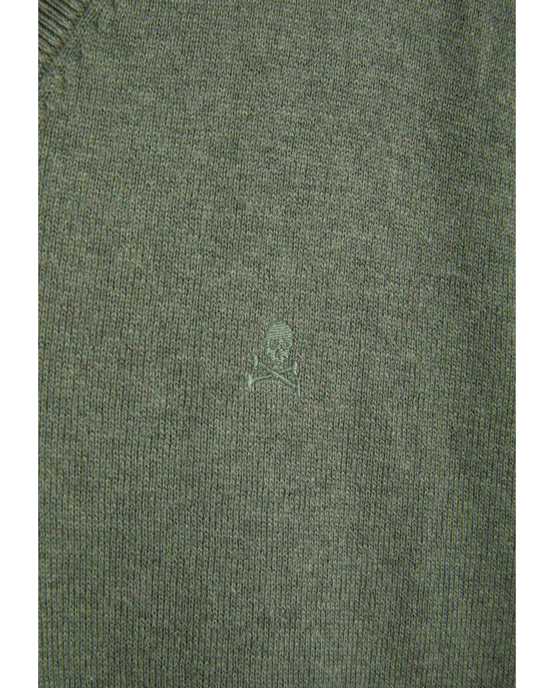 Camisola de Gola em V com Caveira Bordada Caqui-3