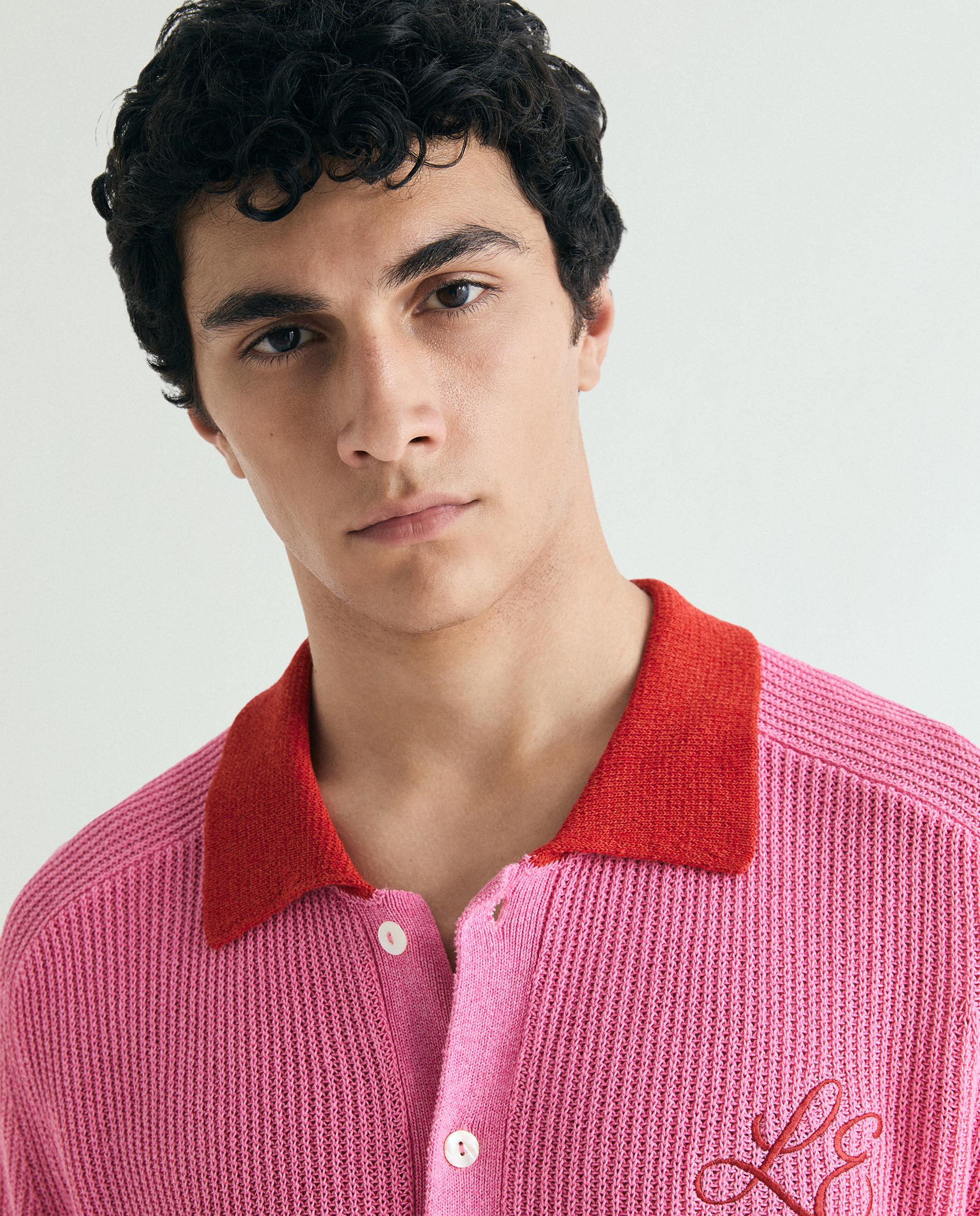 Cardigan de Manga Curta com Botões e Gola com Lapela Rosa-4