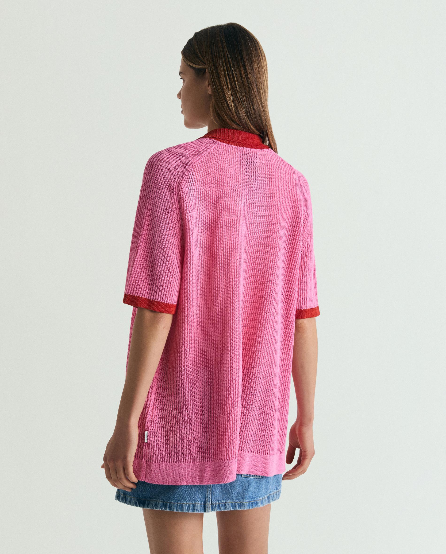 Cardigan de Manga Curta com Botões e Gola com Lapela Rosa-6