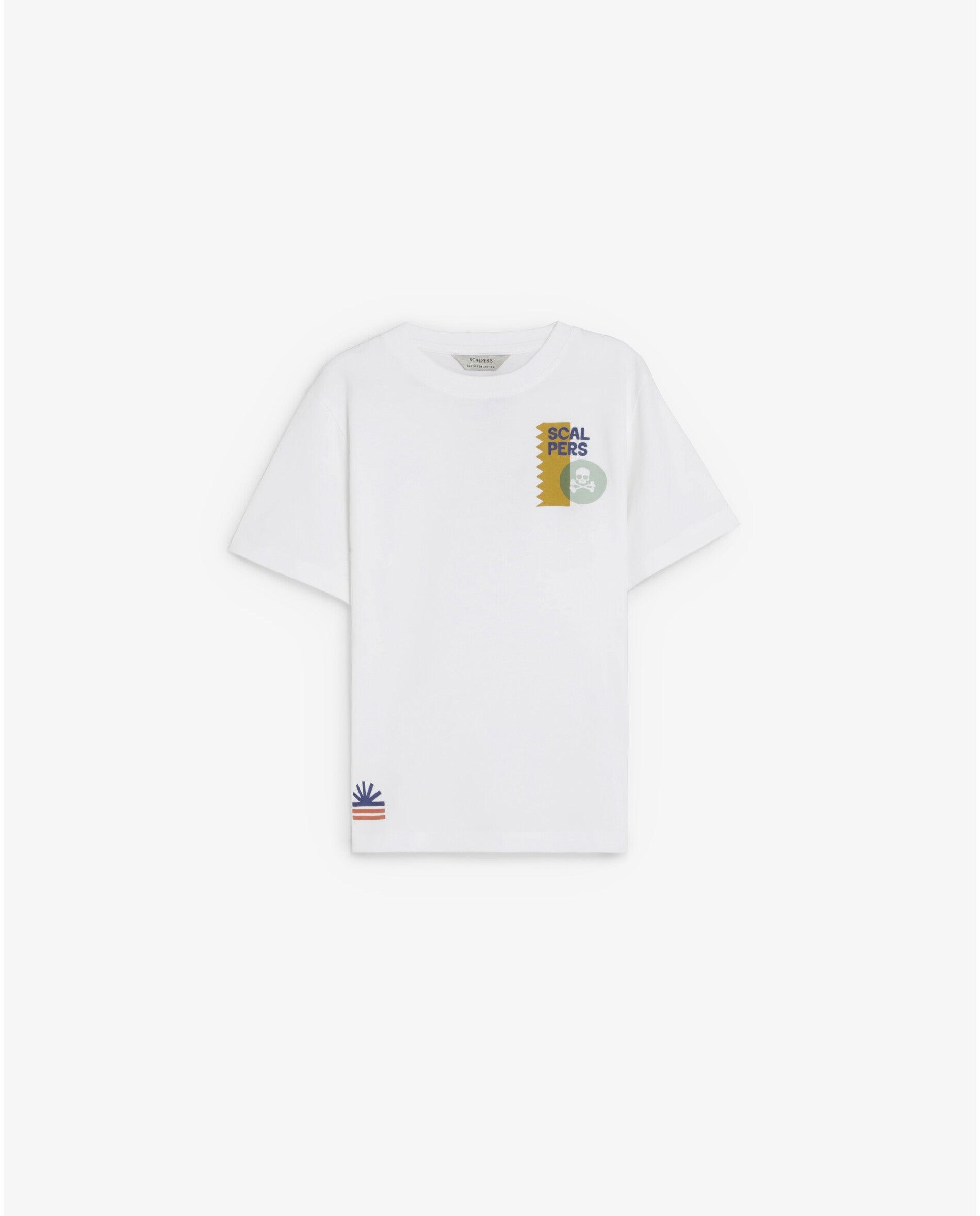 T-shirt Infantil de Manga Curta com Print no Peito Scalpers Branco-1