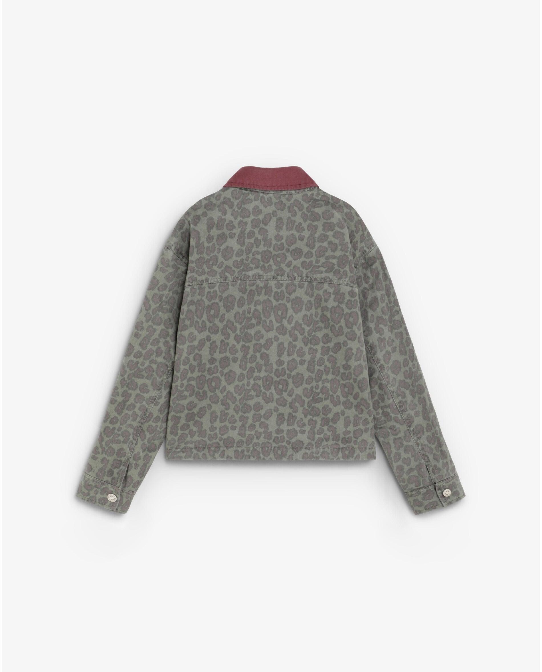 Blusão Infantil Animal Print com Gola Tipo Camisa em Contraste Scalpers Verde-antiquário-6