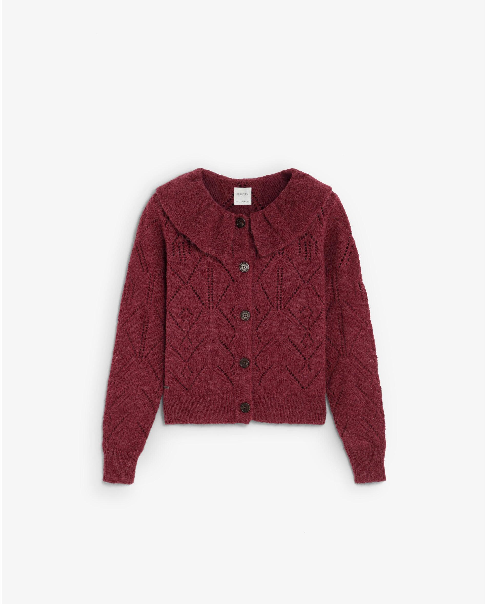 Imagem 0 de Cardigan Infantil de Malha Perfurada com Gola Tipo Bebé e Fecho Frontal com Botões