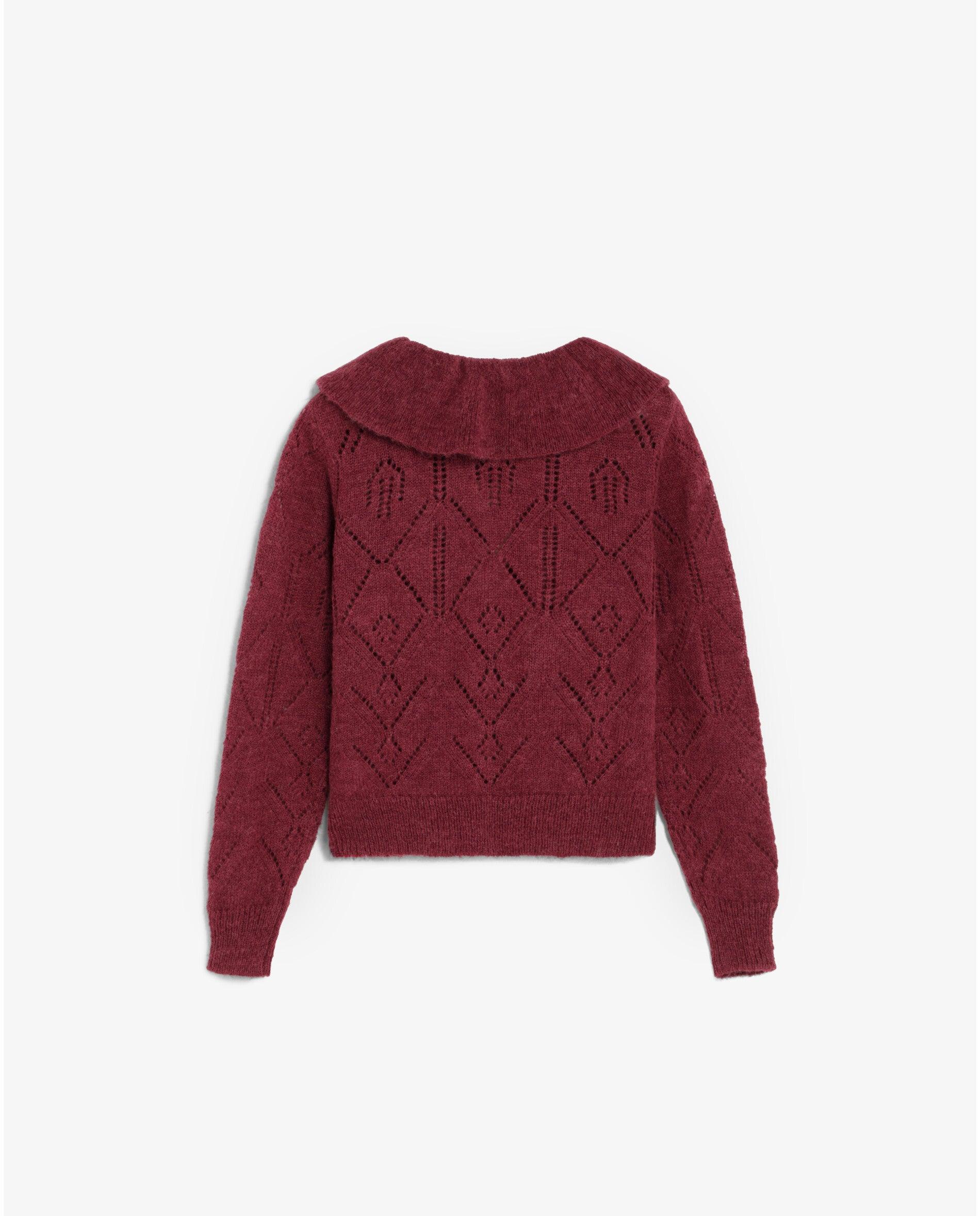 Cardigan Infantil de Malha Perfurada com Gola Tipo Bebé e Fecho Frontal com Botões Bordeaux-2