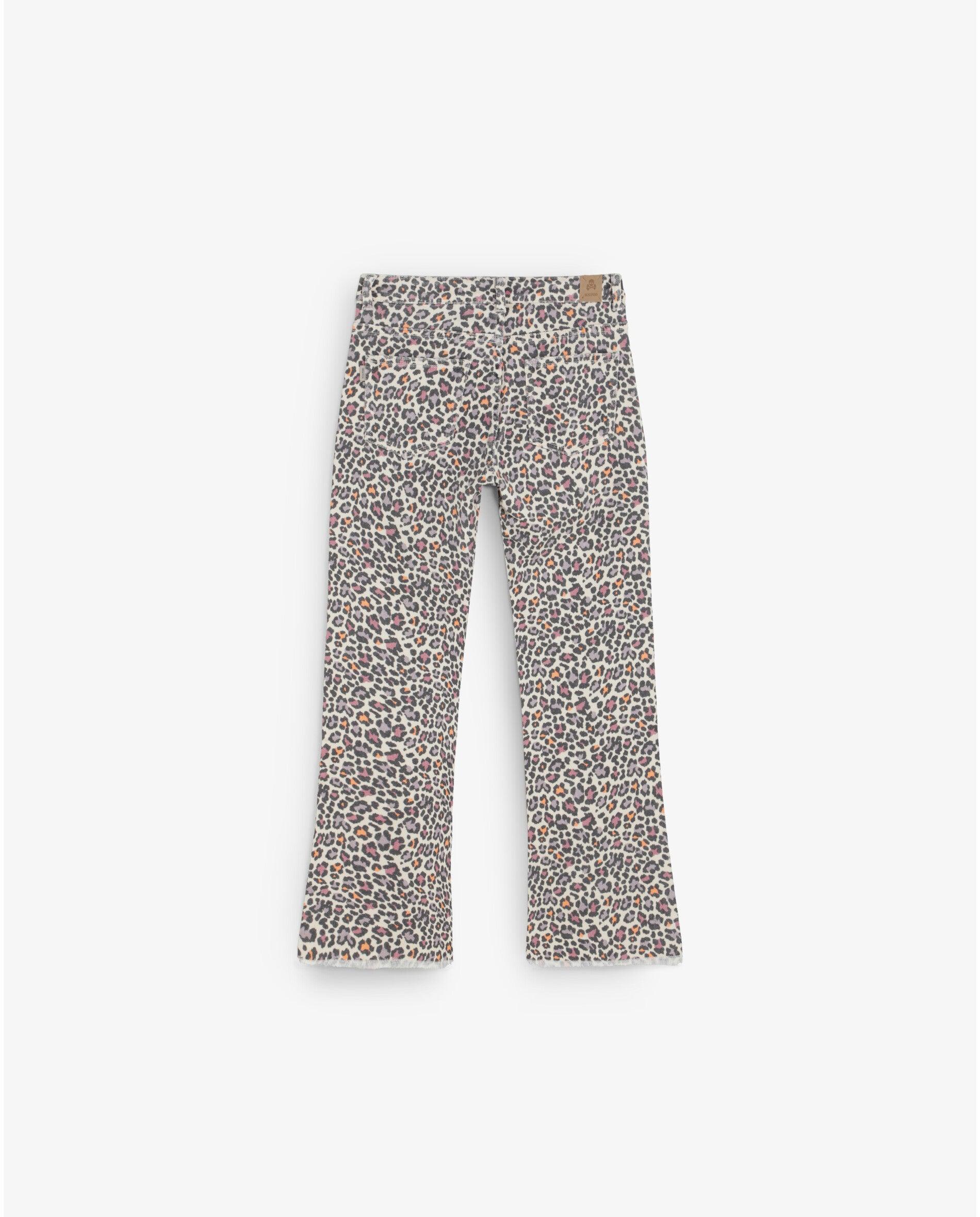 Calças Cinco Bolsos Infantil Animal Print de Corte À Boca de Sino Scalpers Bege-2
