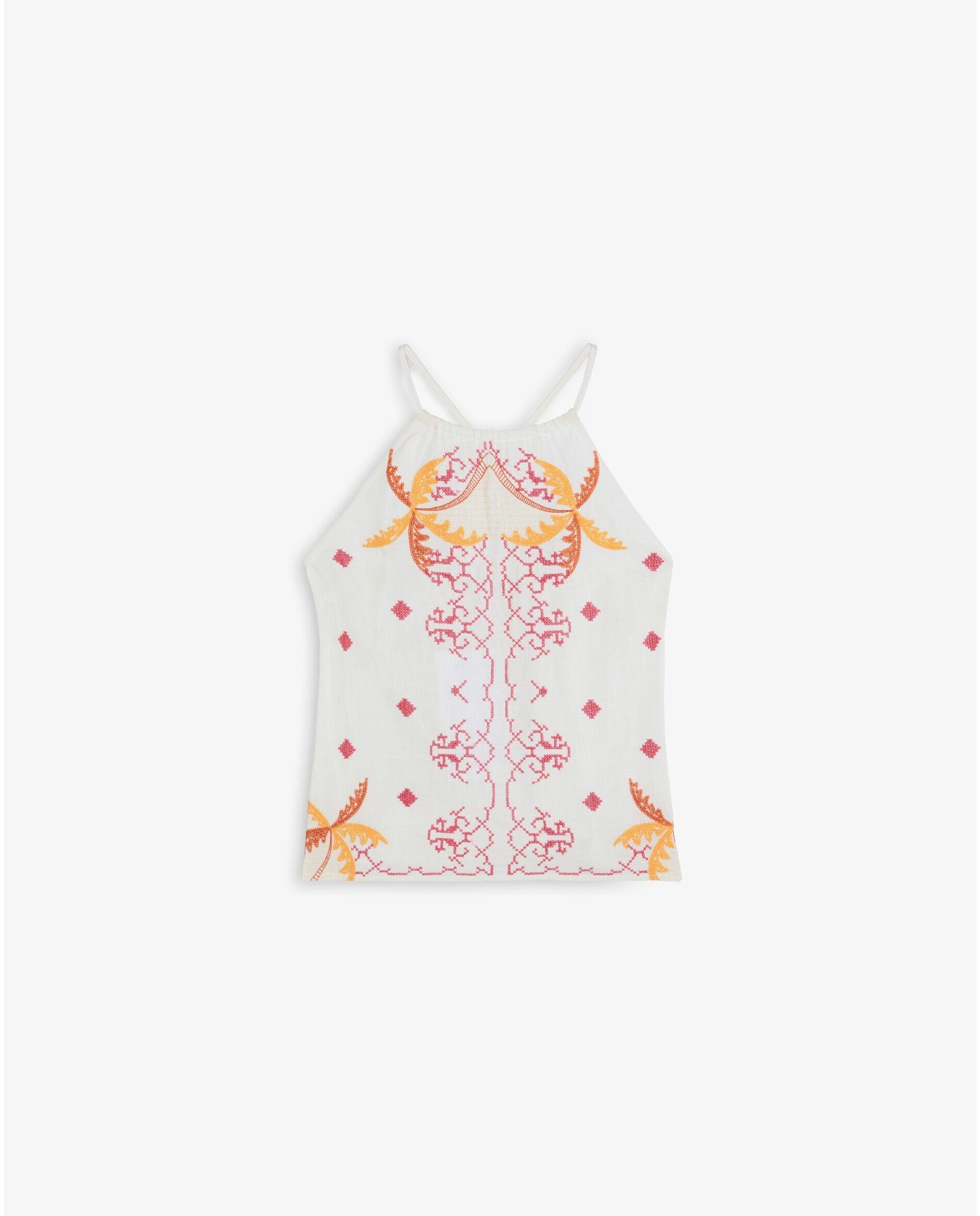 Top Bordado com Gola Halter Cru-5