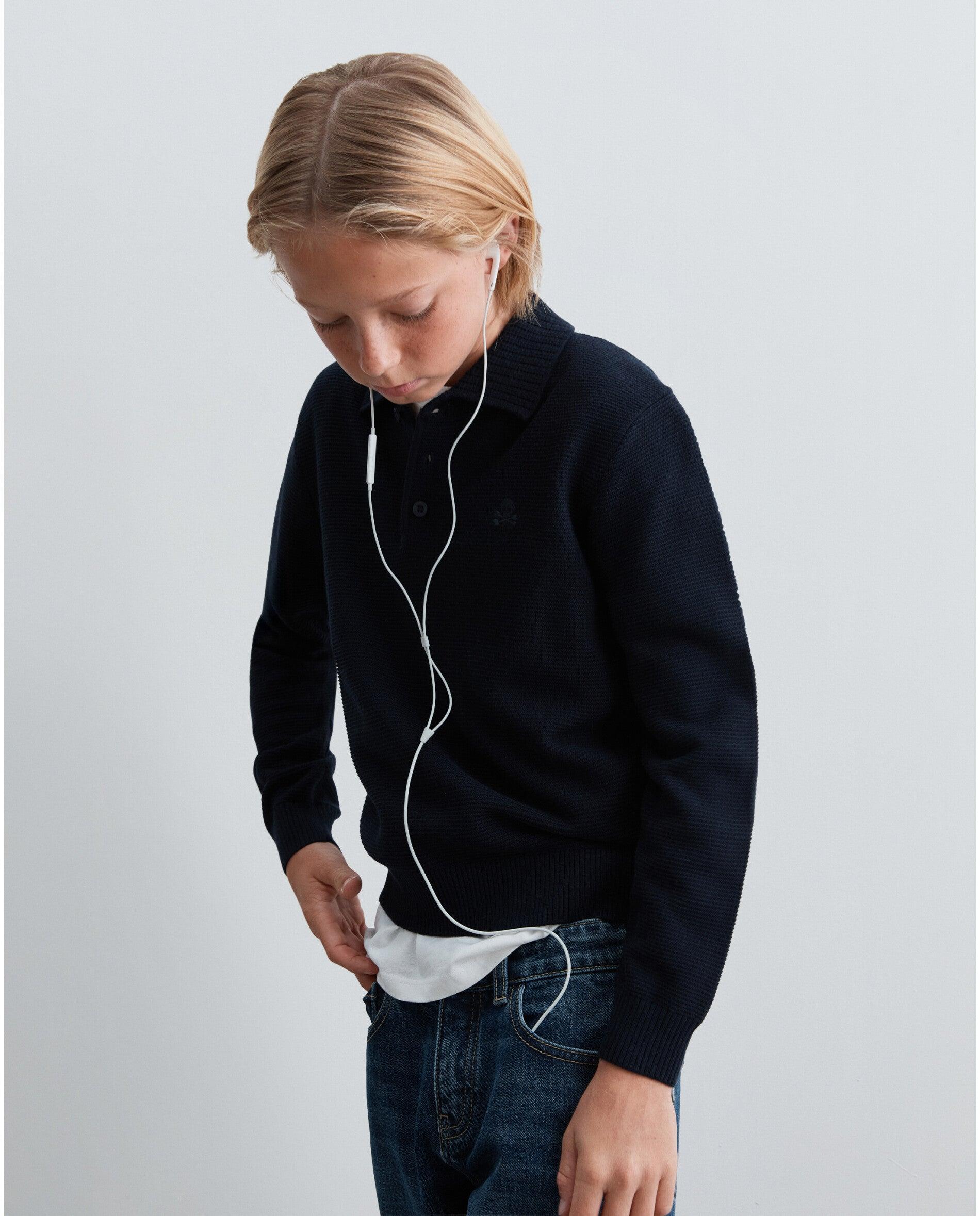 Camisola Infantil de Malha com Gola Polo Scalpers Navy-5