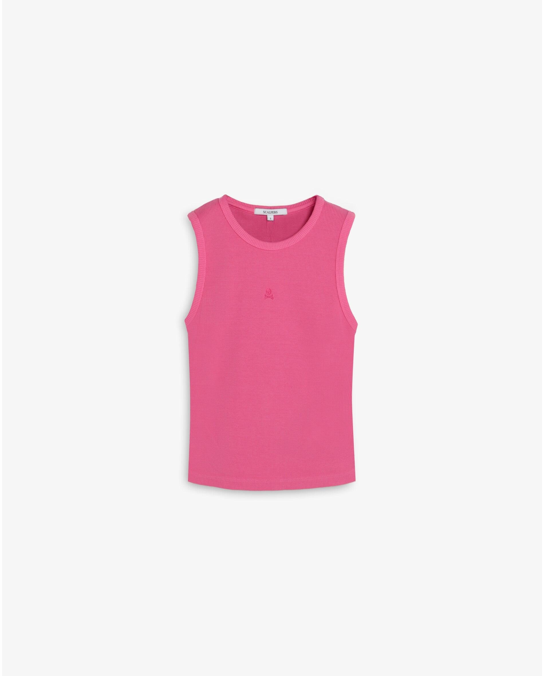 T-shirt em Canelado sem Mangas Fúcsia-5