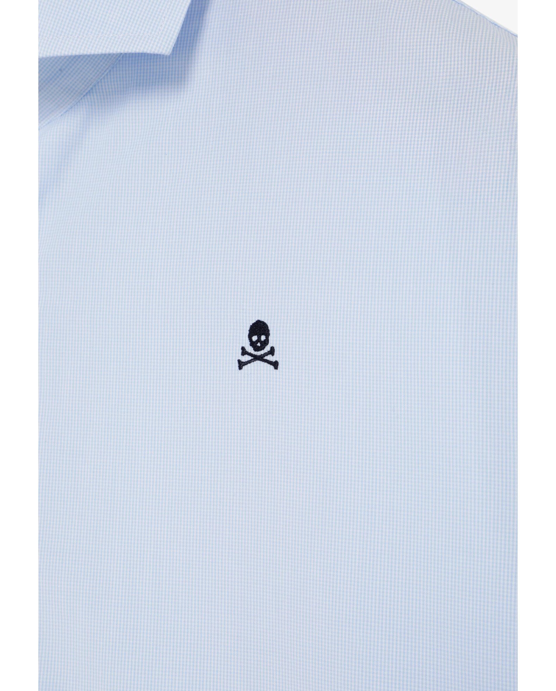 Camisa de Manga Comprida com Microestampado Aos Quadrados Céu-9