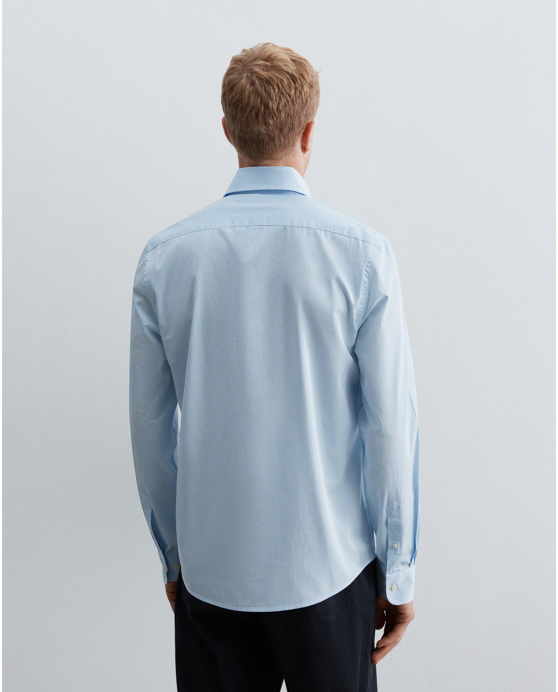 Camisa de Manga Comprida com Microestampado Aos Quadrados Azul-claro-2
