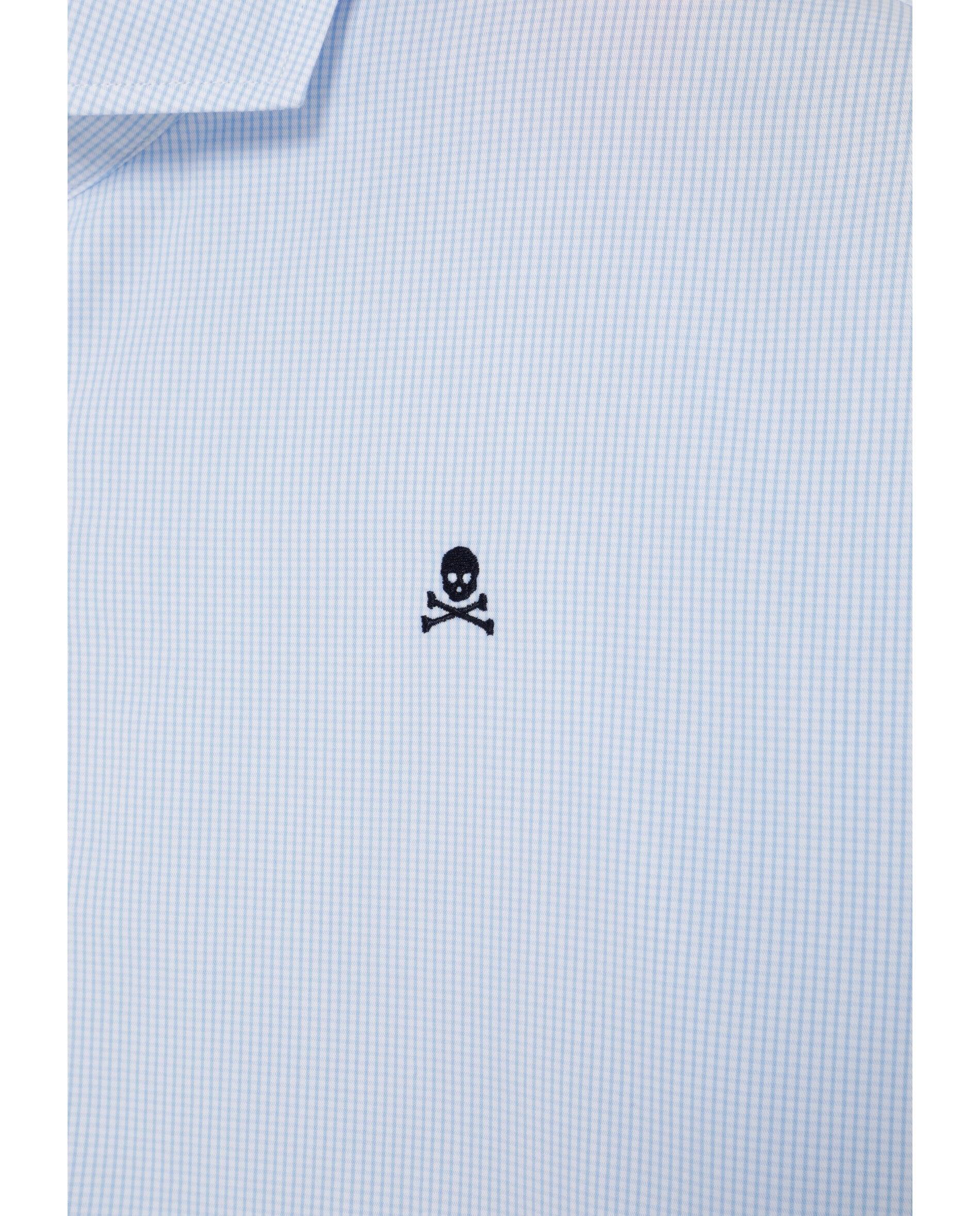 Camisa de Manga Comprida com Microestampado Aos Quadrados Azul-claro-8