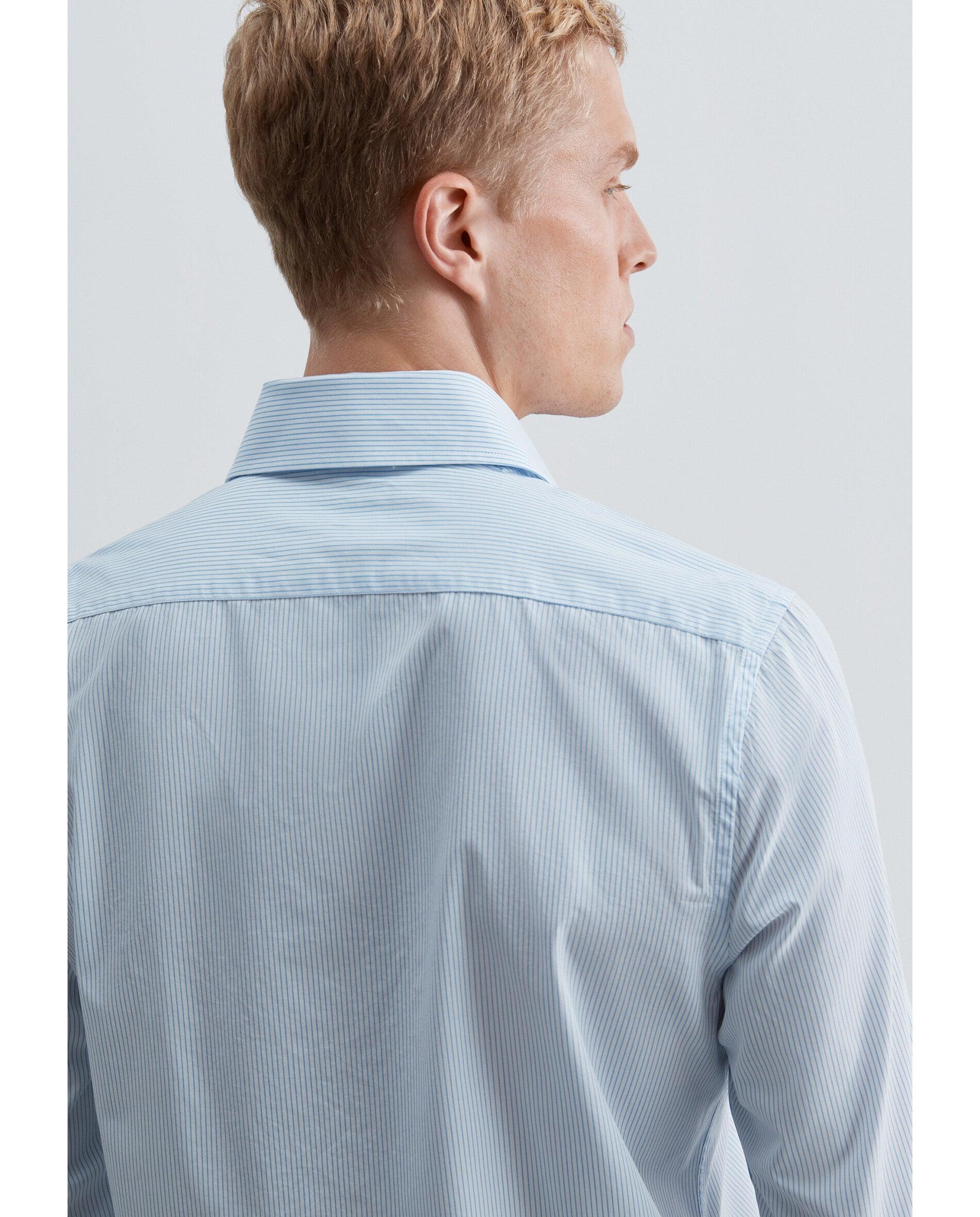 Camisa de Manga Comprida com Estampado Às Riscas Azul-claro-3