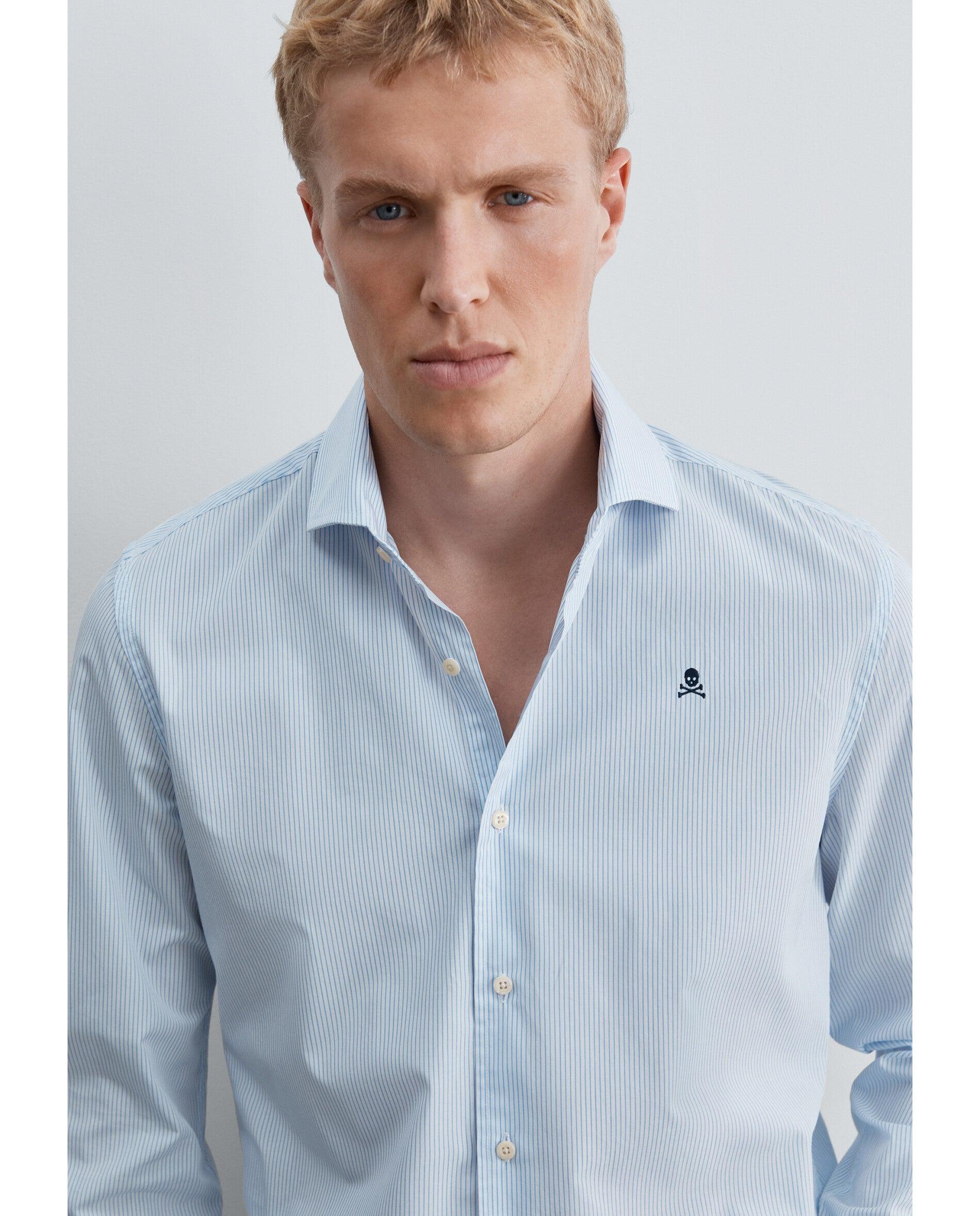 Camisa de Manga Comprida com Estampado Às Riscas Azul-claro-5