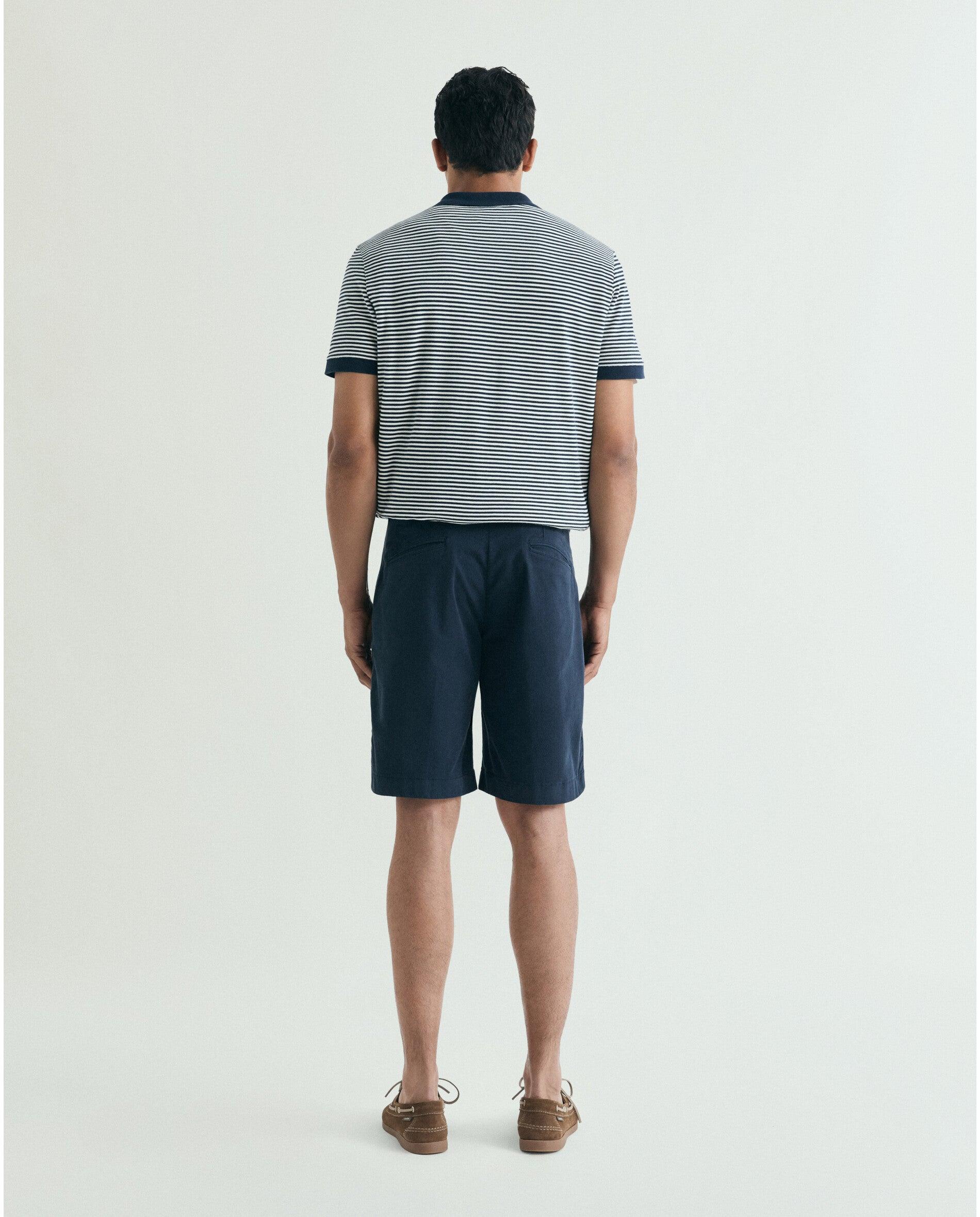 Calças Curtas Calças Chino com Pinças Ligeiramente Elásticas Navy-3
