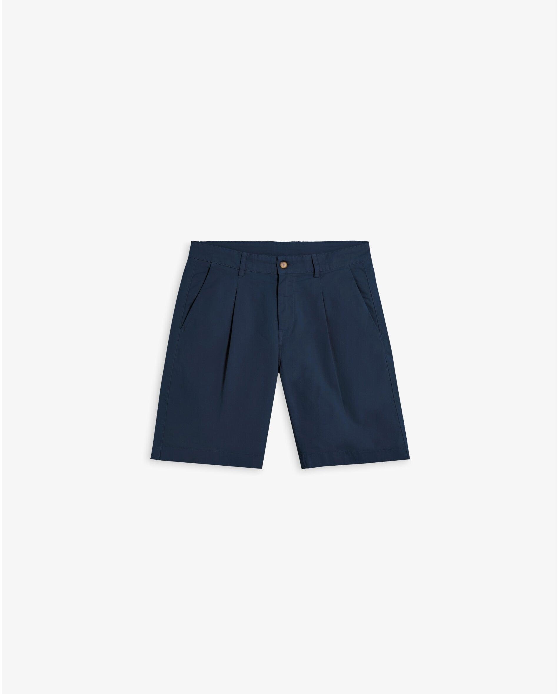 Calças Curtas Calças Chino com Pinças Ligeiramente Elásticas Navy-5