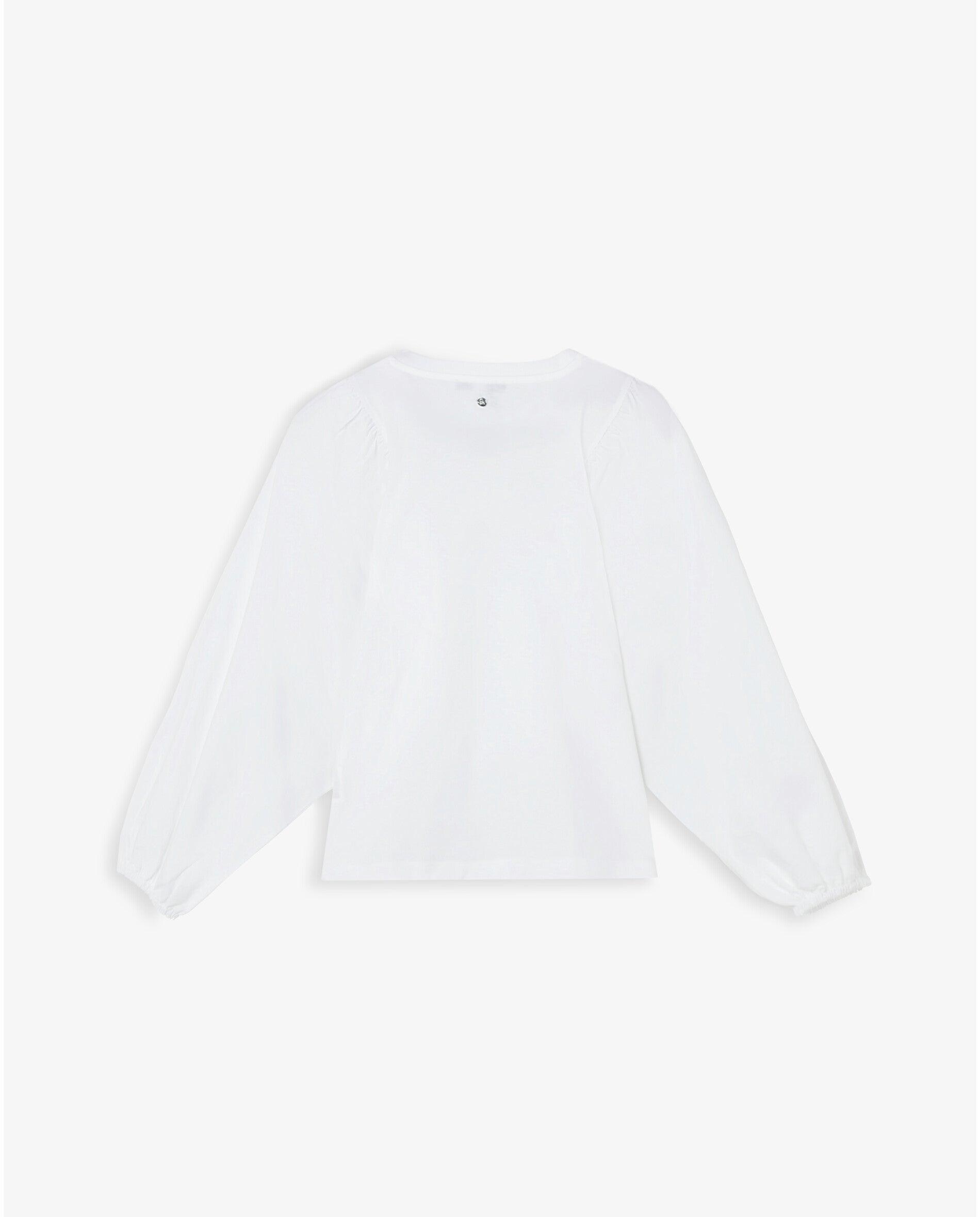 T-shirt com Gola Redonda e Mangas Abalonadas Branco-6