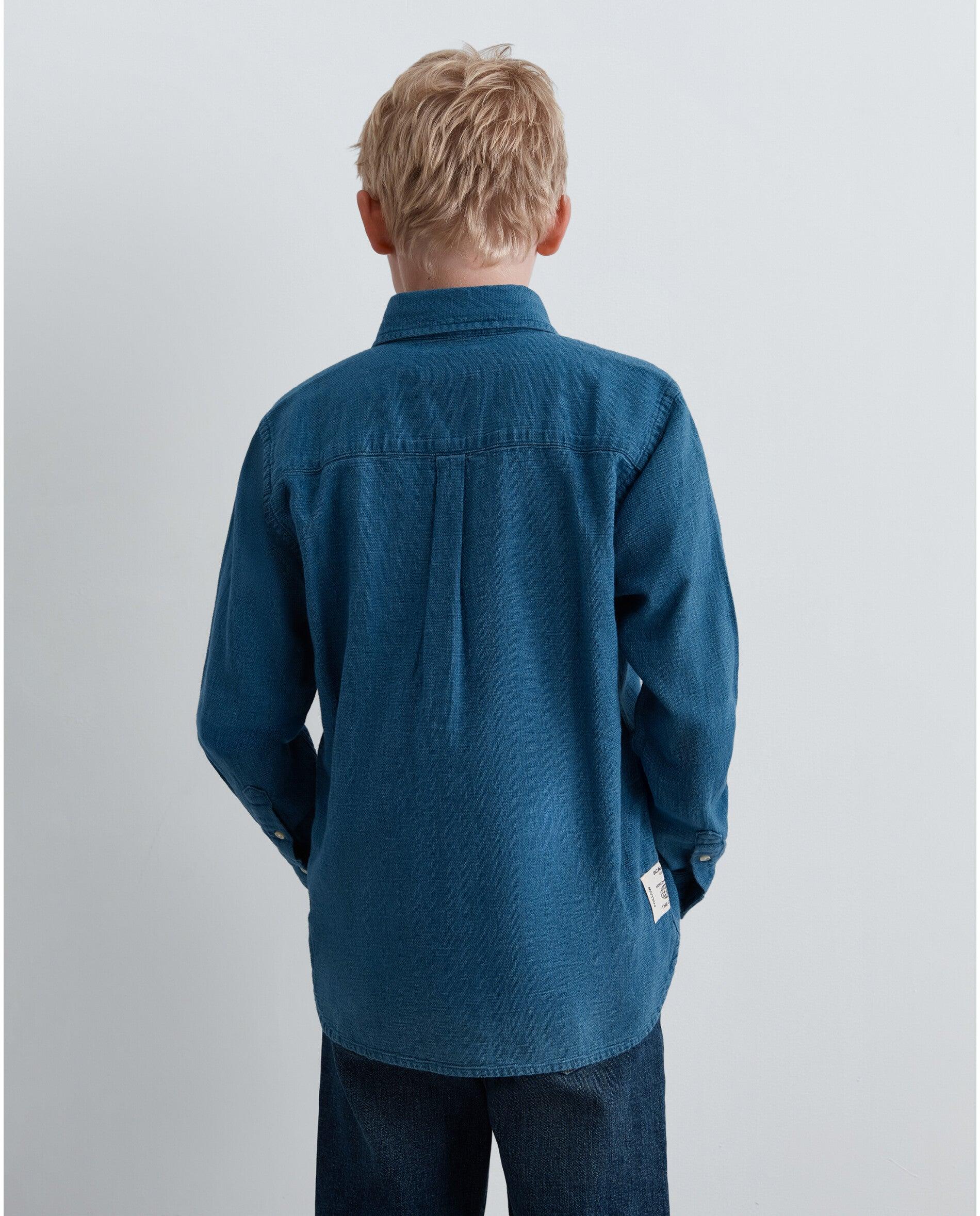 Camisa Infantil Jeans Regular Fit de Manga Comprida Azul-ganga-2