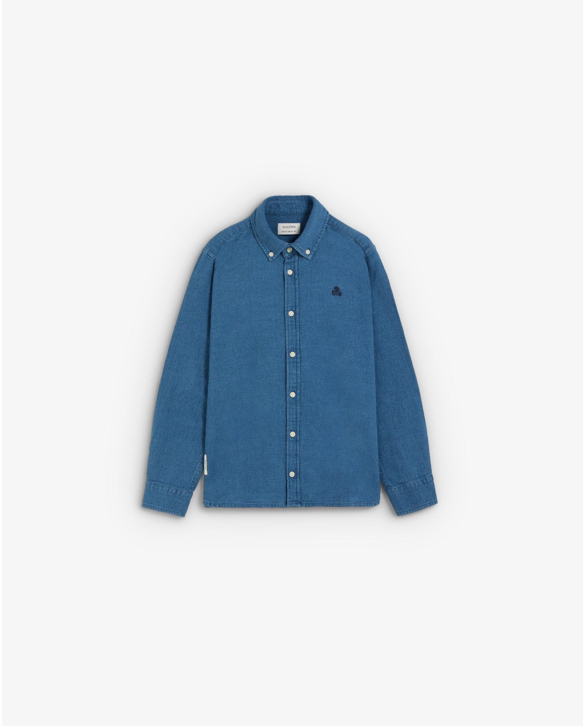 Camisa Infantil Jeans Regular Fit de Manga Comprida Azul-ganga-6