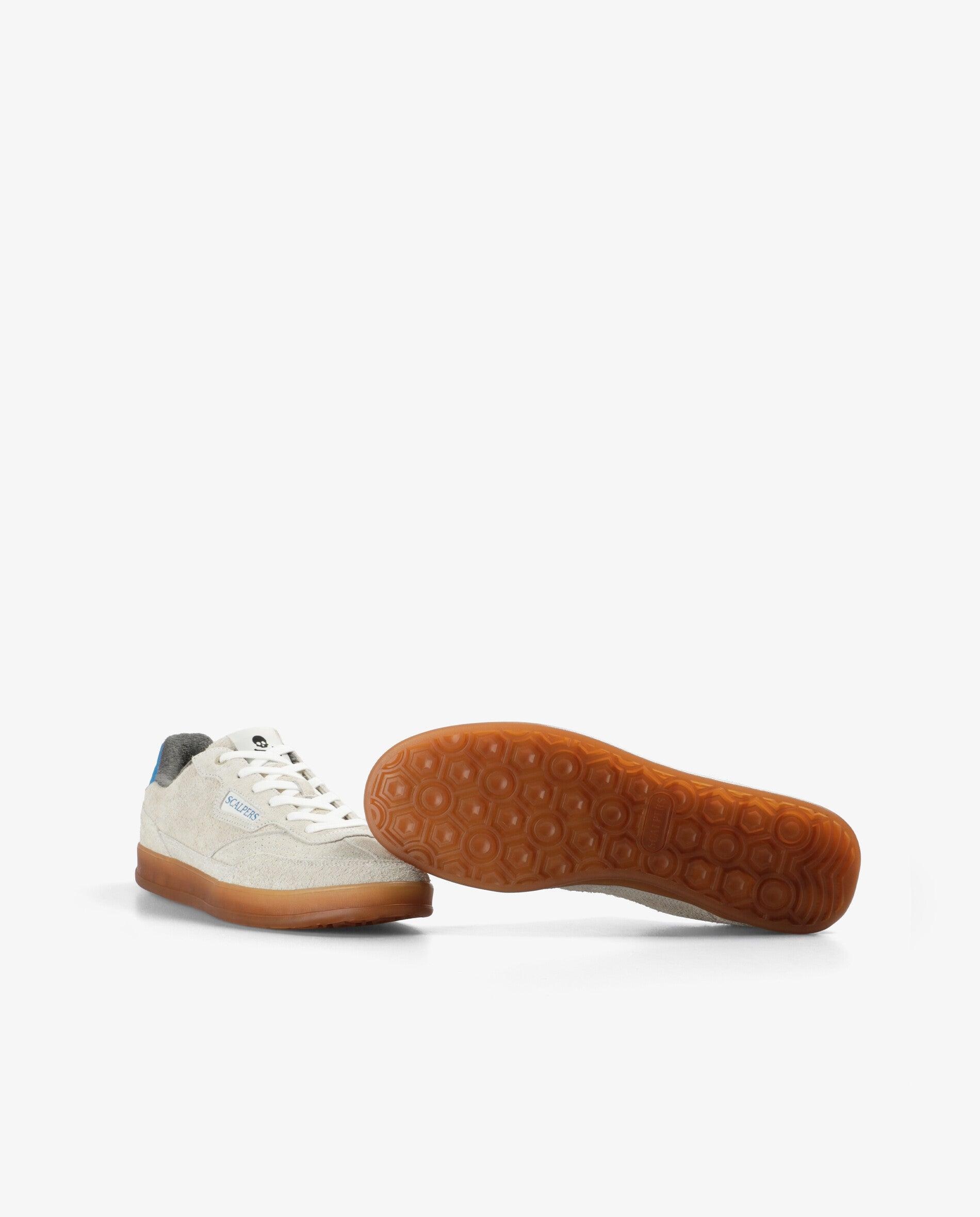 Sapatilhas Retro de Camurça com Calcanhar em Contraste Creme-4