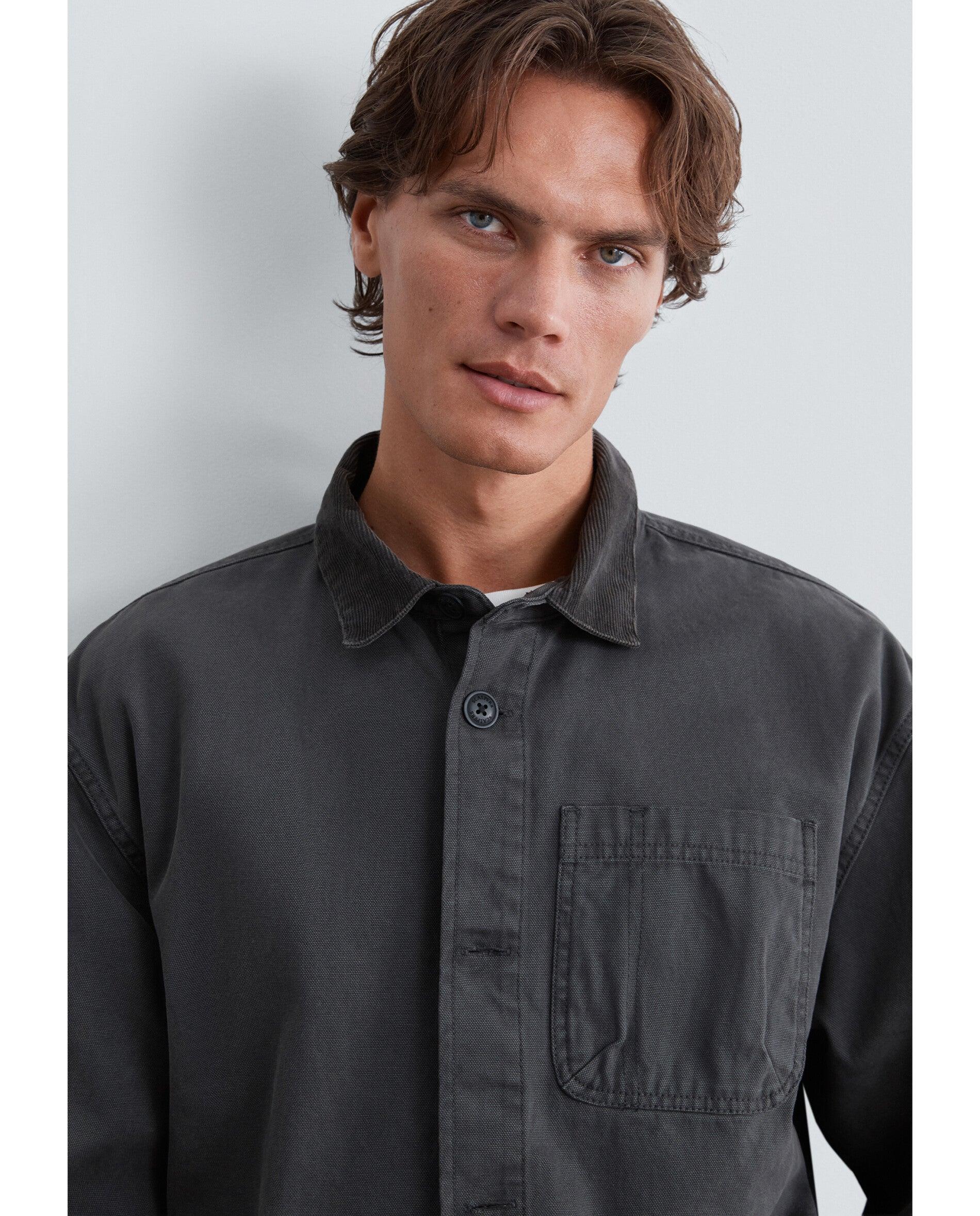 Sobrecamisa Efeito Lavado com Bolsos Patch Antracite-6