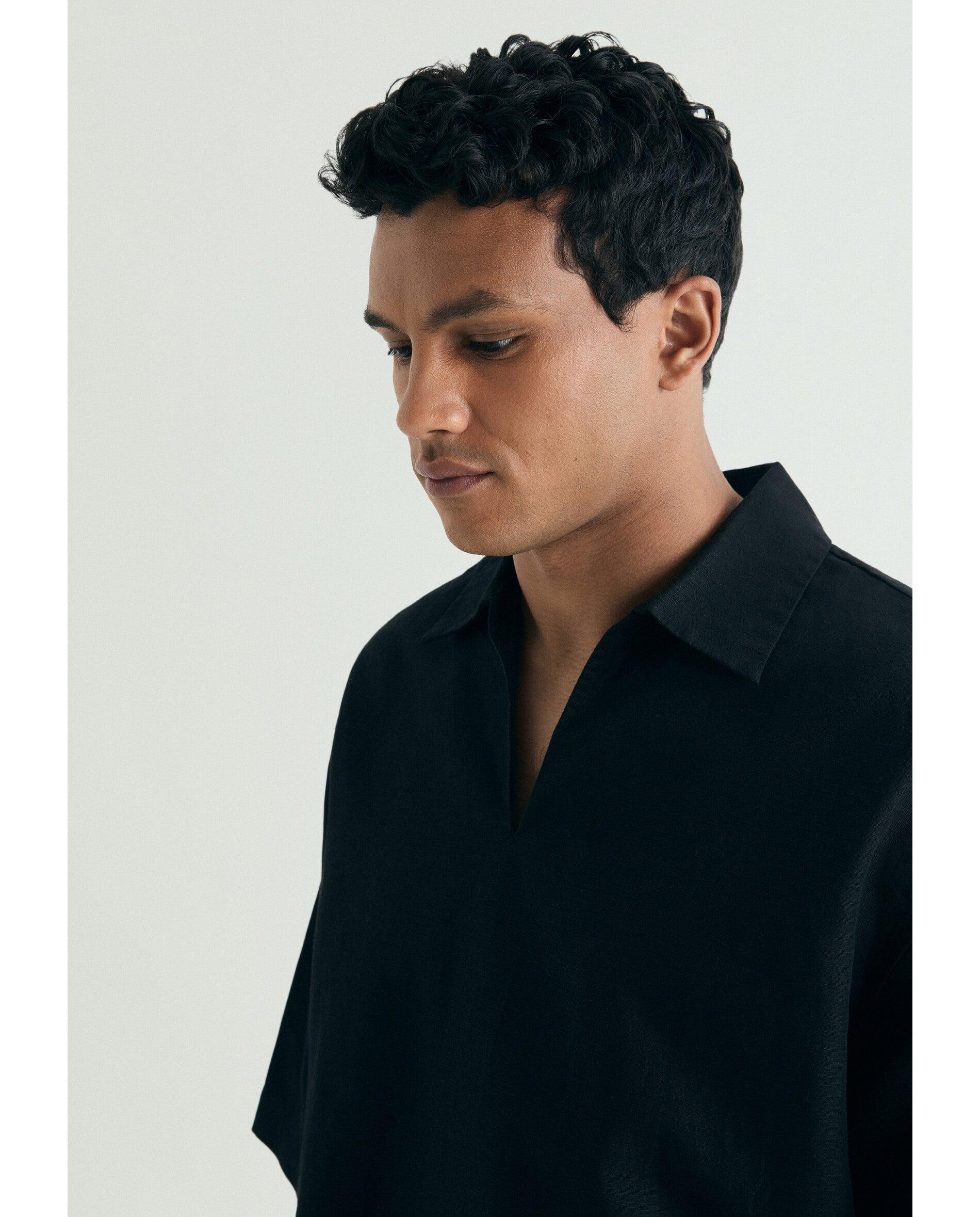 Camisa Tipo Polo de Manga Curta Preto-4