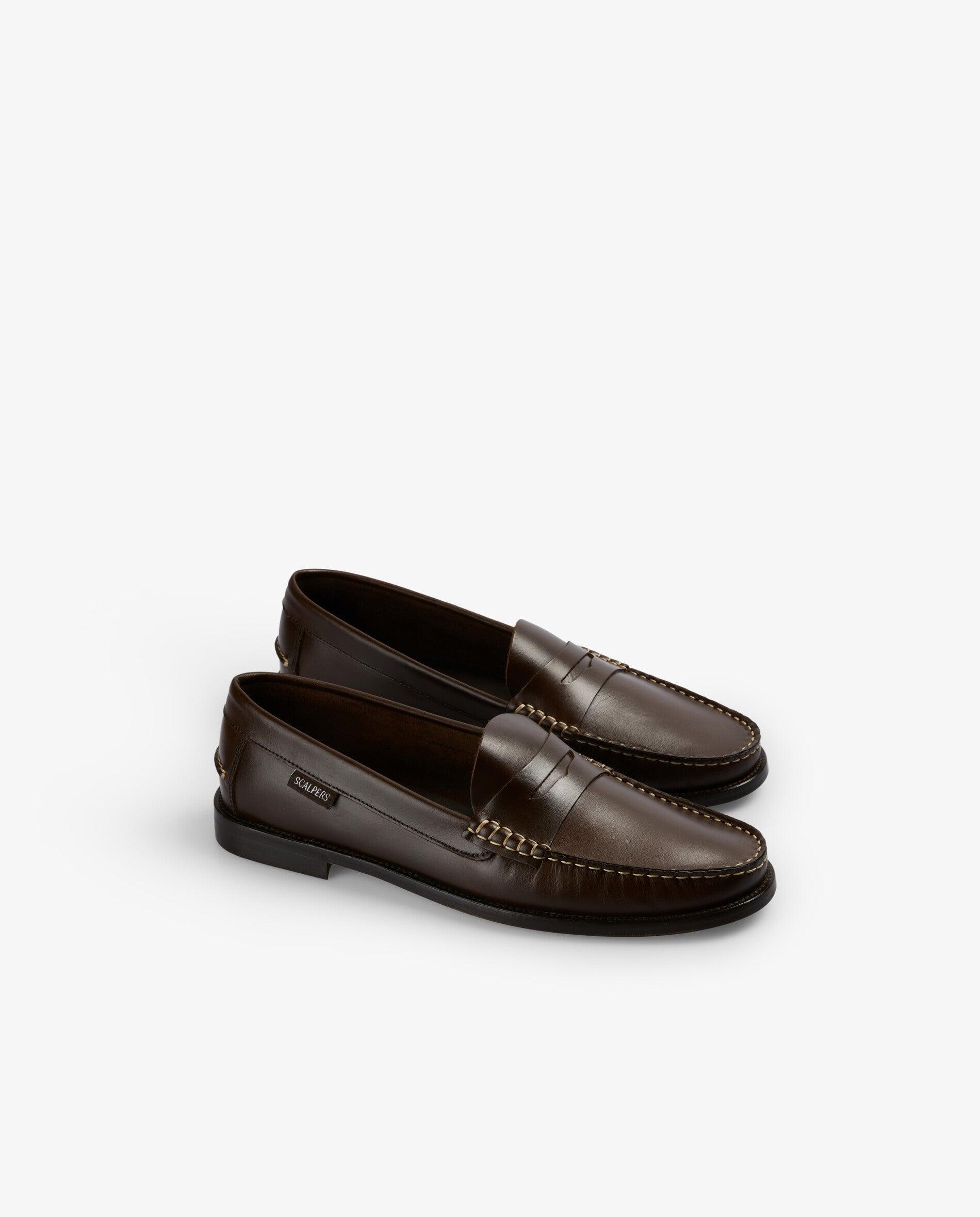 Mocassins Formal de Pele com Travessão Castanho-escuro-2