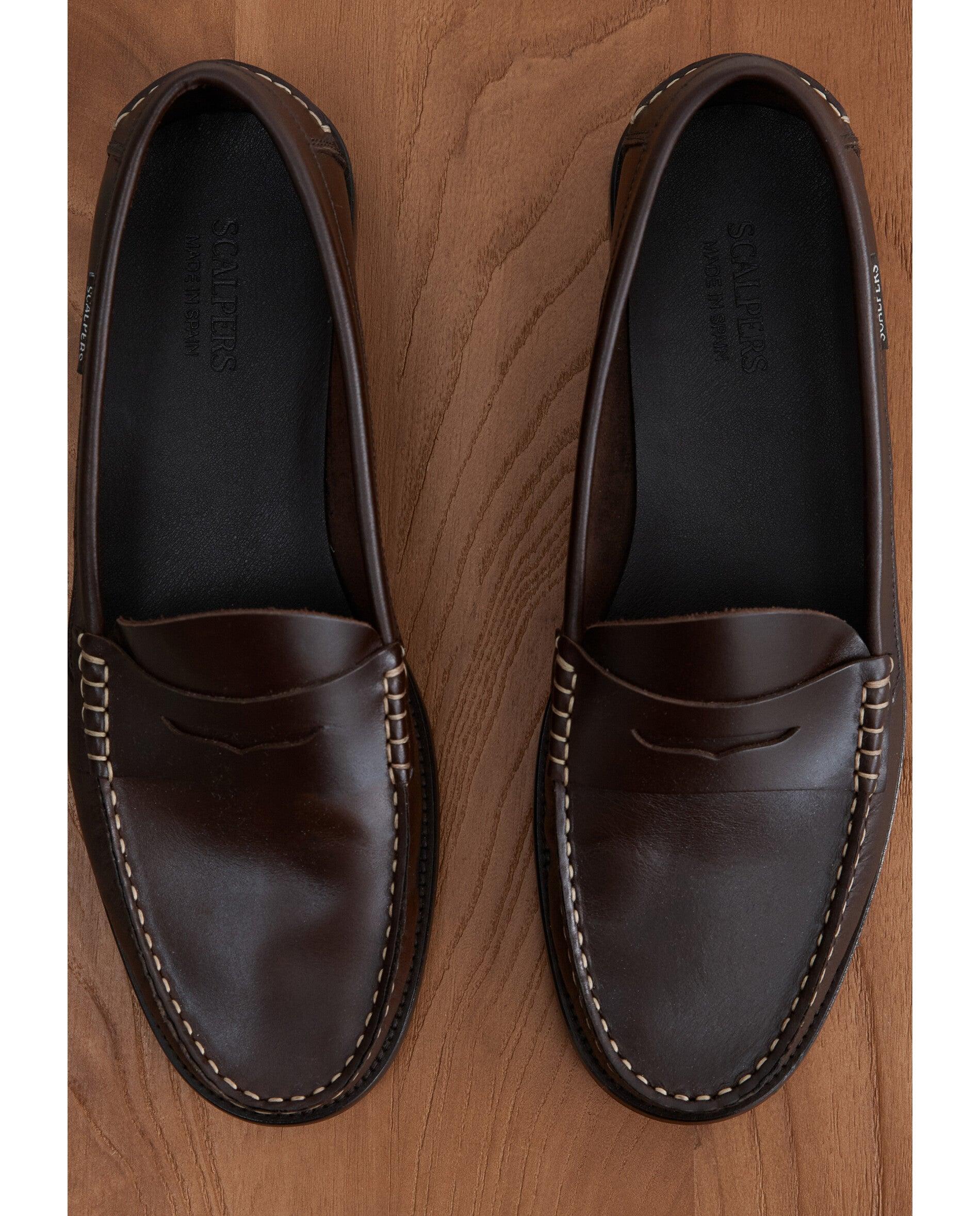 Mocassins Formal de Pele com Travessão Castanho-escuro-4