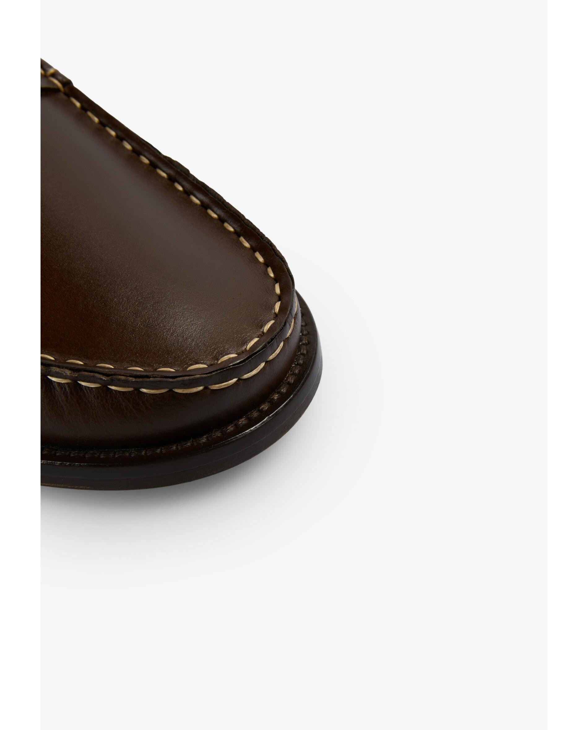 Mocassins Formal de Pele com Travessão Castanho-escuro-6