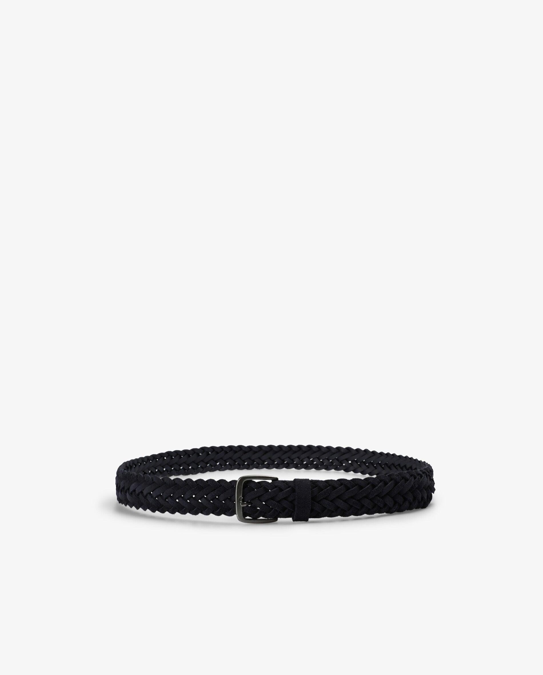 Cinto Entrançado de Pele com Fivela Metálica Navy-2