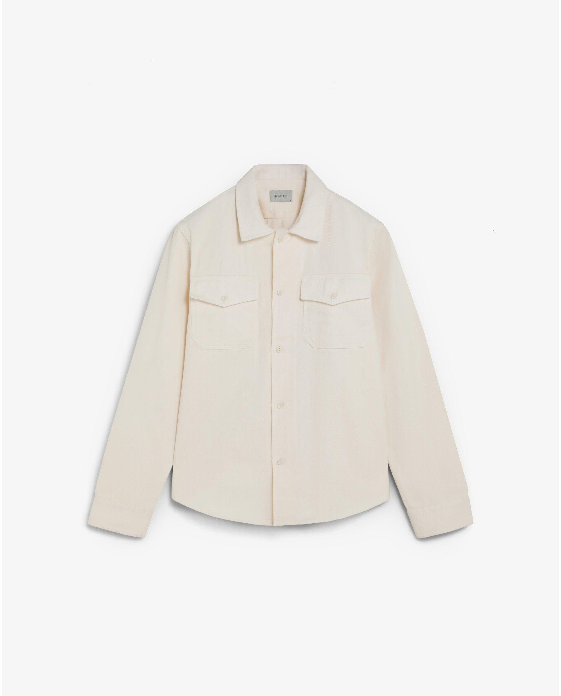 Sobrecamisa com Bainha Redondeada e Bolsos de Aba Branco-5