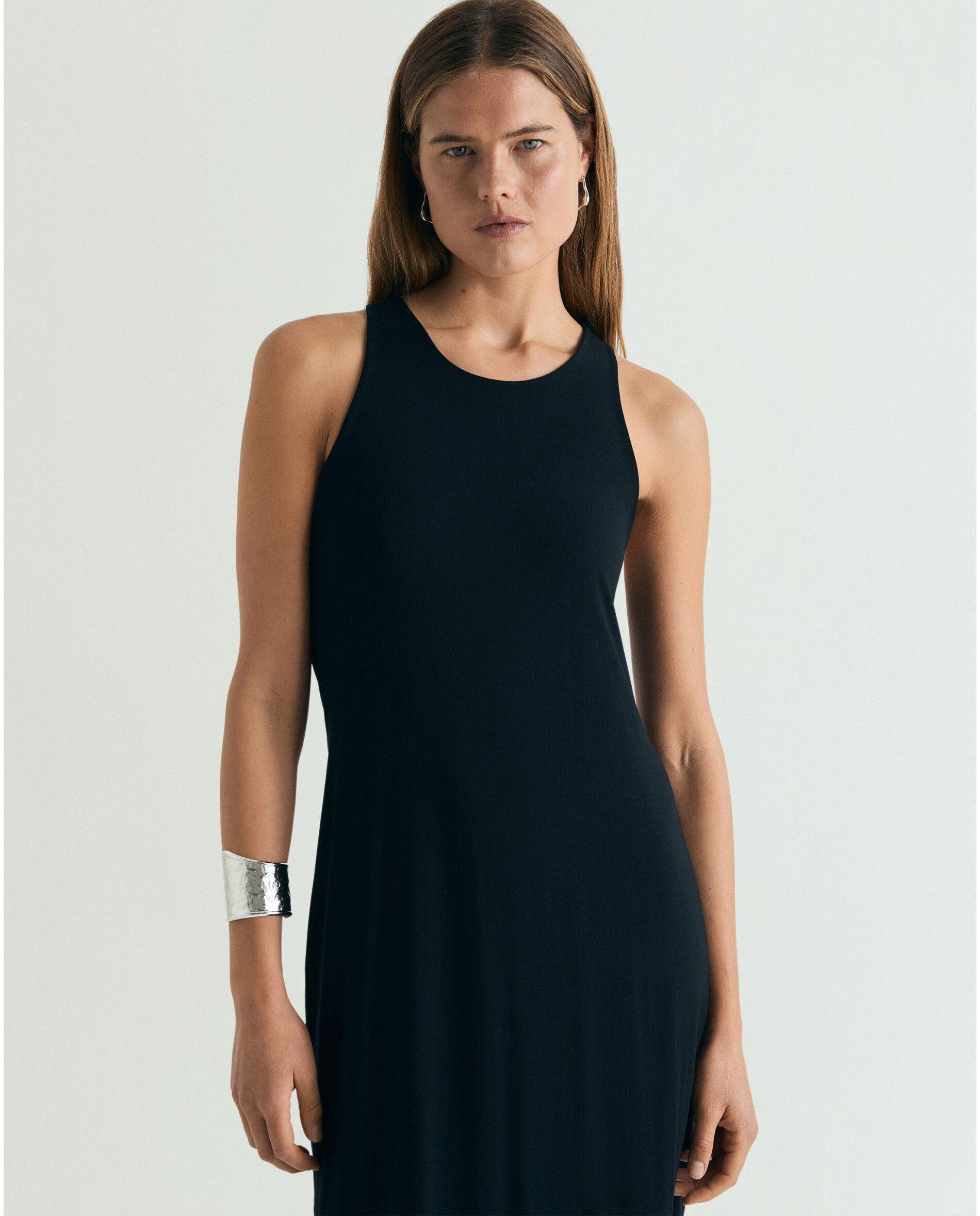 Vestido Midi com Alças Cruzadas nas Costas Preto-2