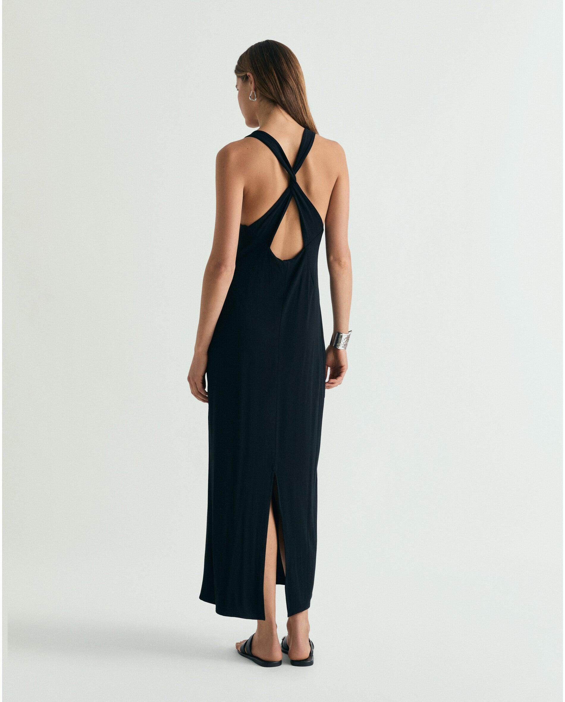 Vestido Midi com Alças Cruzadas nas Costas Preto-3